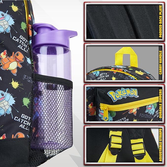 Pokemon Backpack for Kids Teenagers Pikachu Rucksack School Bag with Zipped Pockets - Image 3