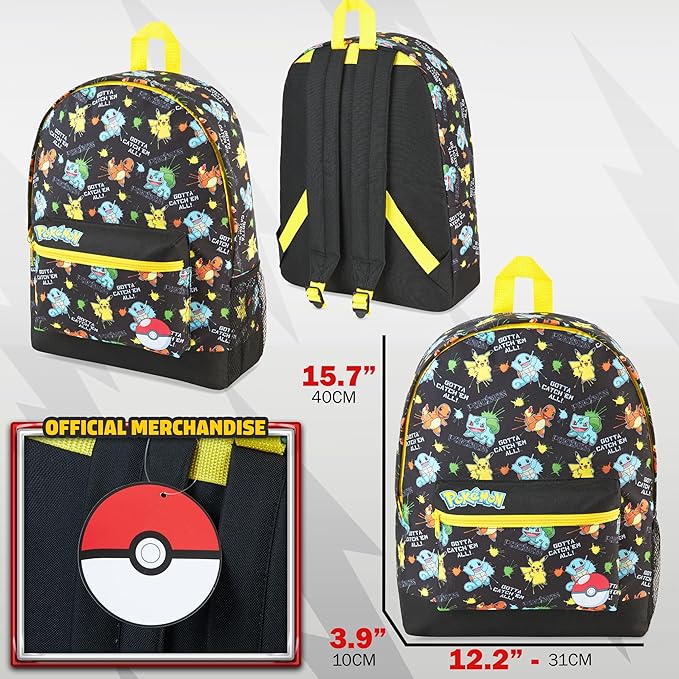 Pokemon Backpack for Kids Teenagers Pikachu Rucksack School Bag with Zipped Pockets - Image 4