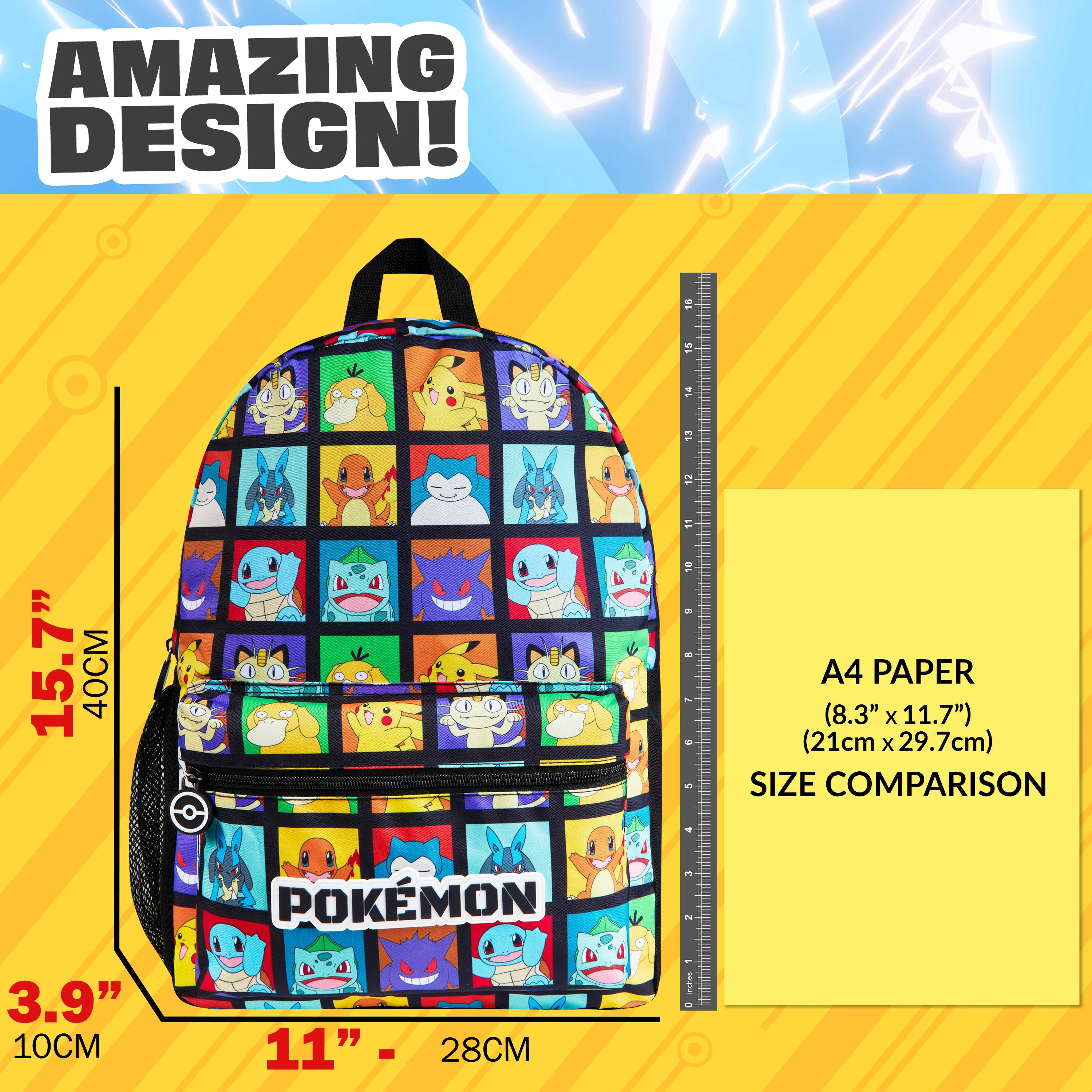 Pokemon Backpack for Kids Teenagers Pikachu Rucksack School Bag with Zipped Pockets - Image 2
