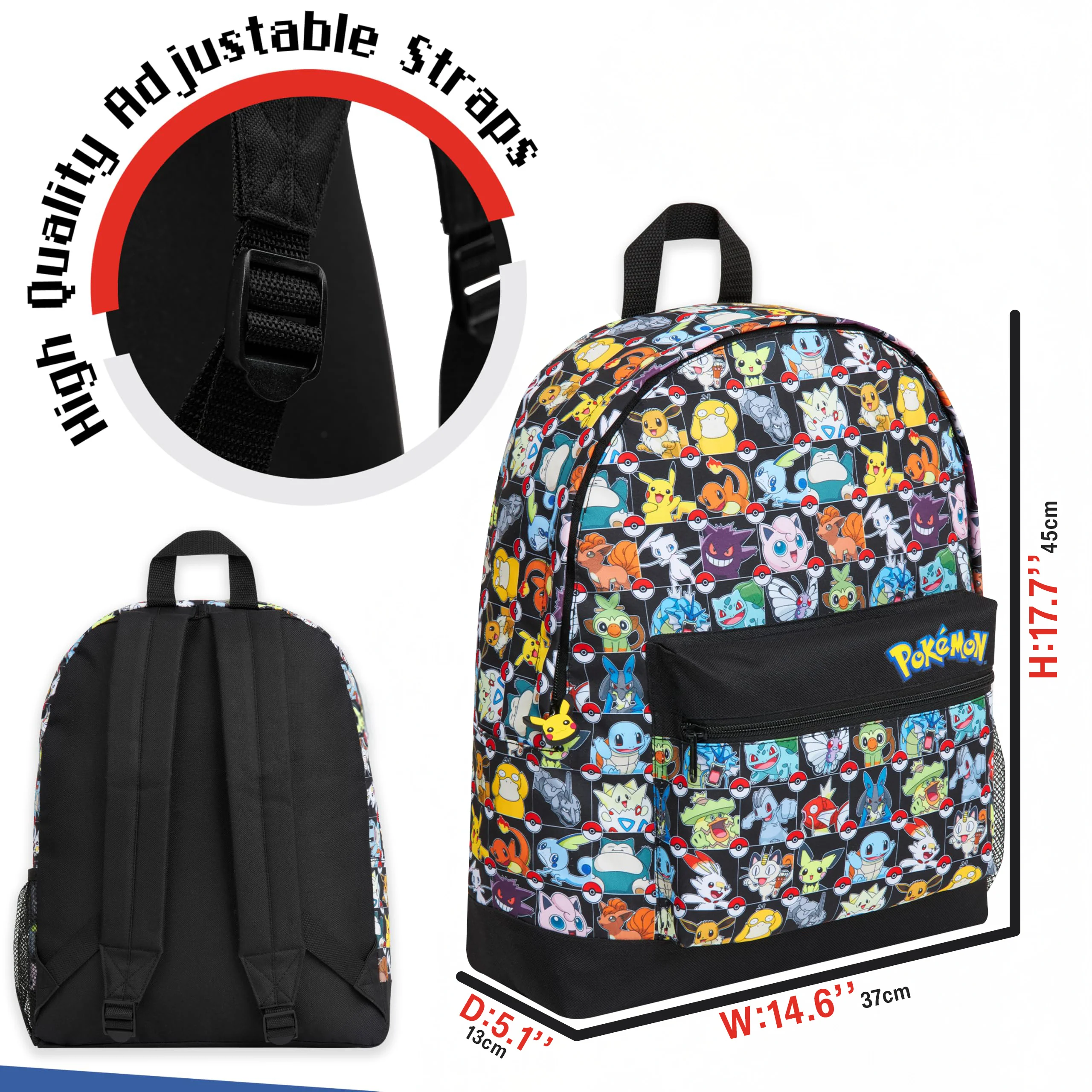 Pokemon Backpack for Kids Teenagers Pikachu Rucksack School Bag with Zipped Pockets - Image 6