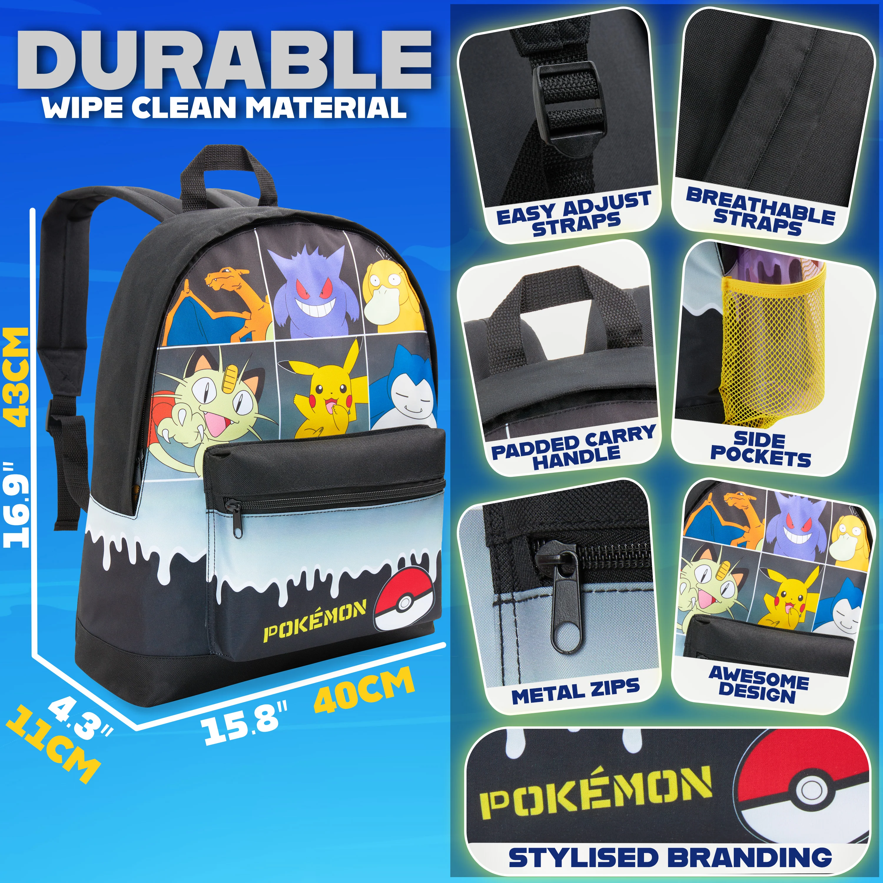 Pokemon Backpack for Kids Teenagers Pikachu Rucksack School Bag with Zipped Pockets Adjustable Straps Charizard Daypack for Travel Sports Anime Gifts - Image 6