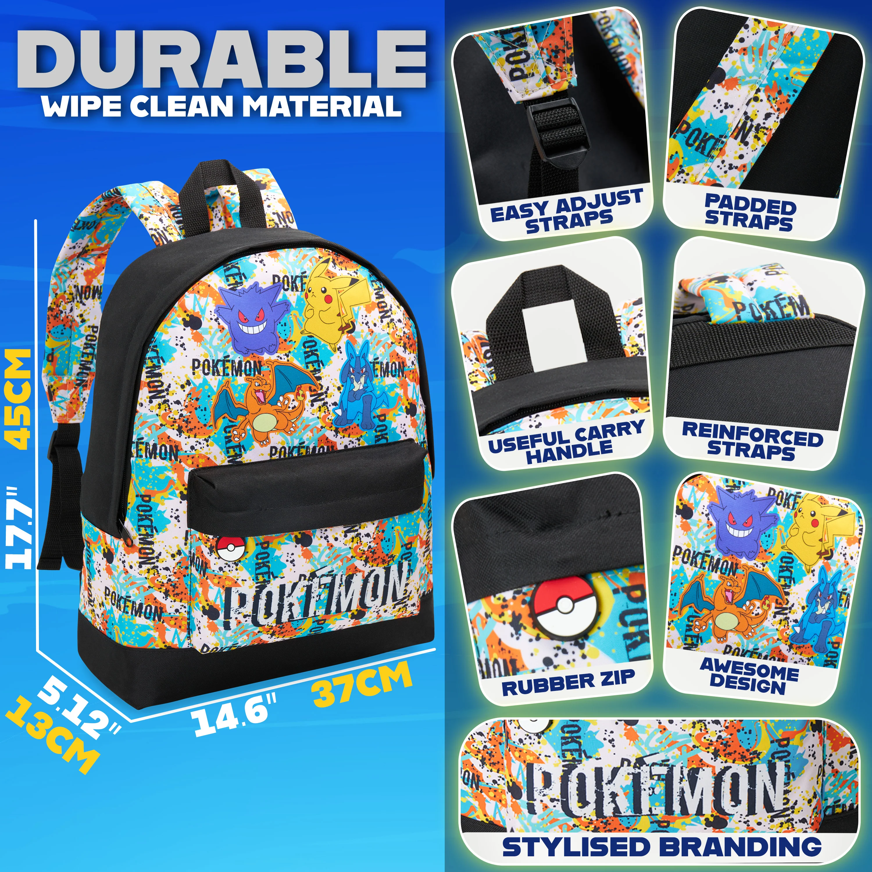 Pokemon Backpack for Kids Teenagers Pikachu Rucksack School Bag with Zipped Pockets Adjustable Straps Charizard Daypack for Travel Sports Anime Gifts - Image 4