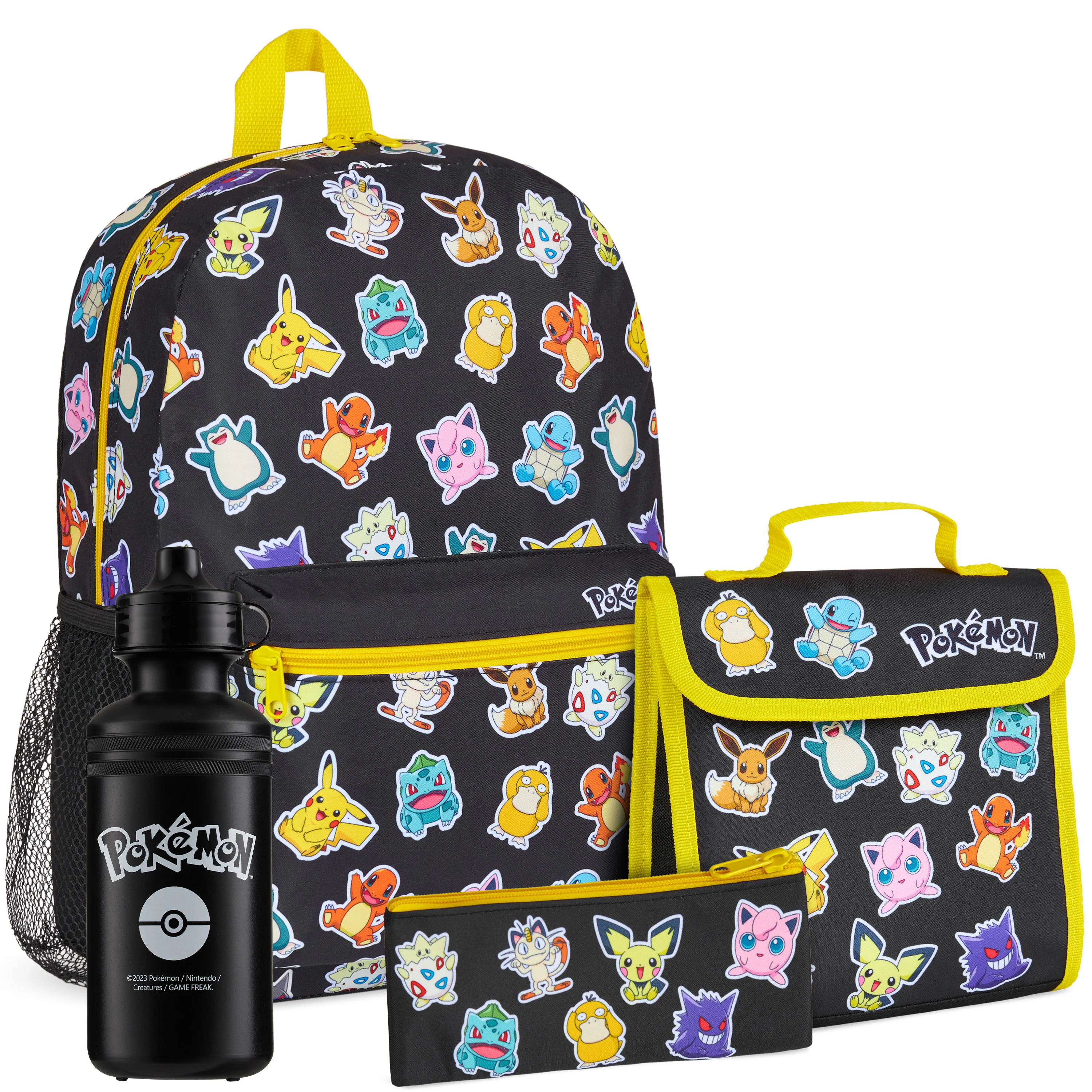 Pokemon Backpack Set 4 Pcs Water Bottle Backpack Pencil Case Insulated Lunch Bag