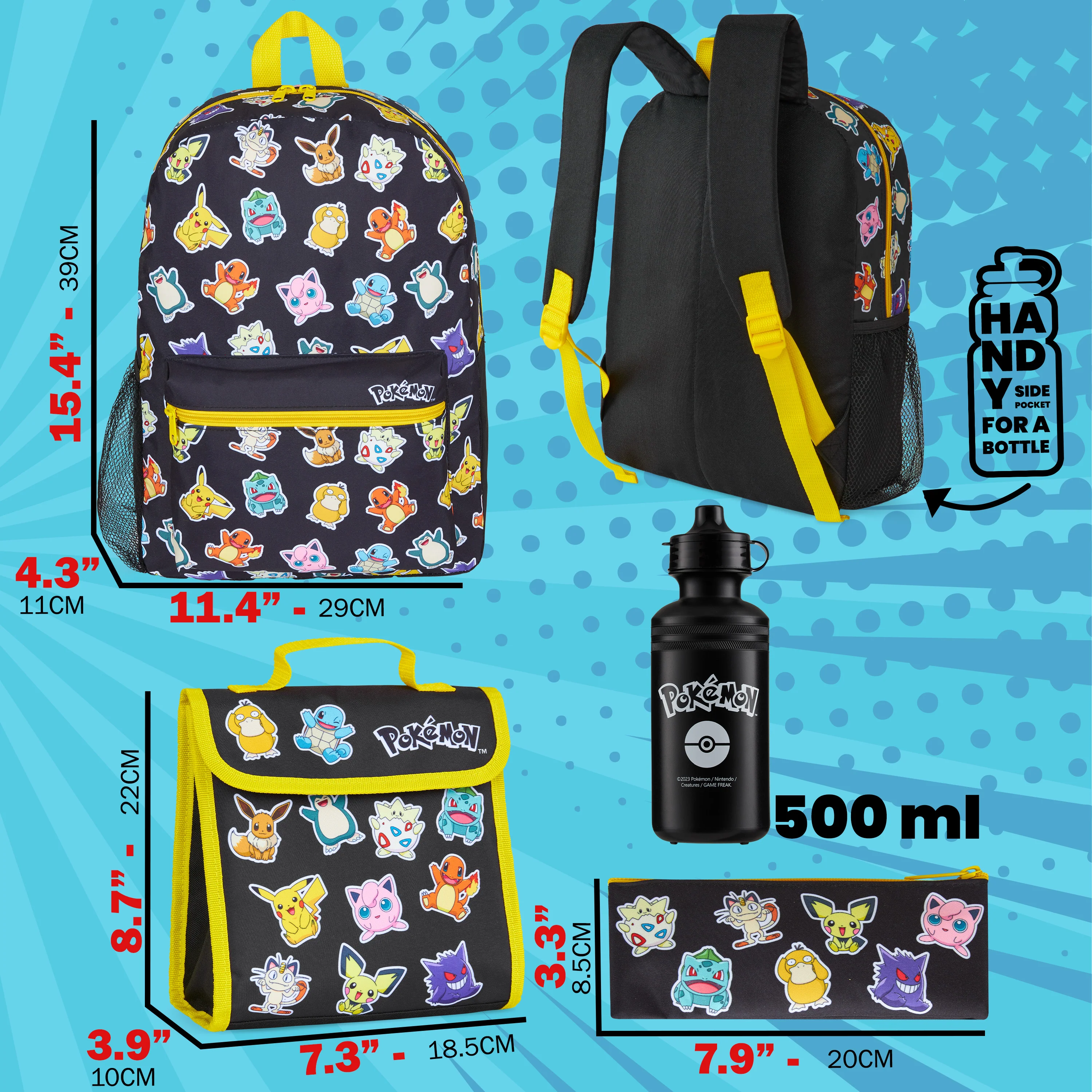 Pokemon Backpack Set 4 Pcs Water Bottle Backpack Pencil Case Insulated Lunch Bag - Image 6