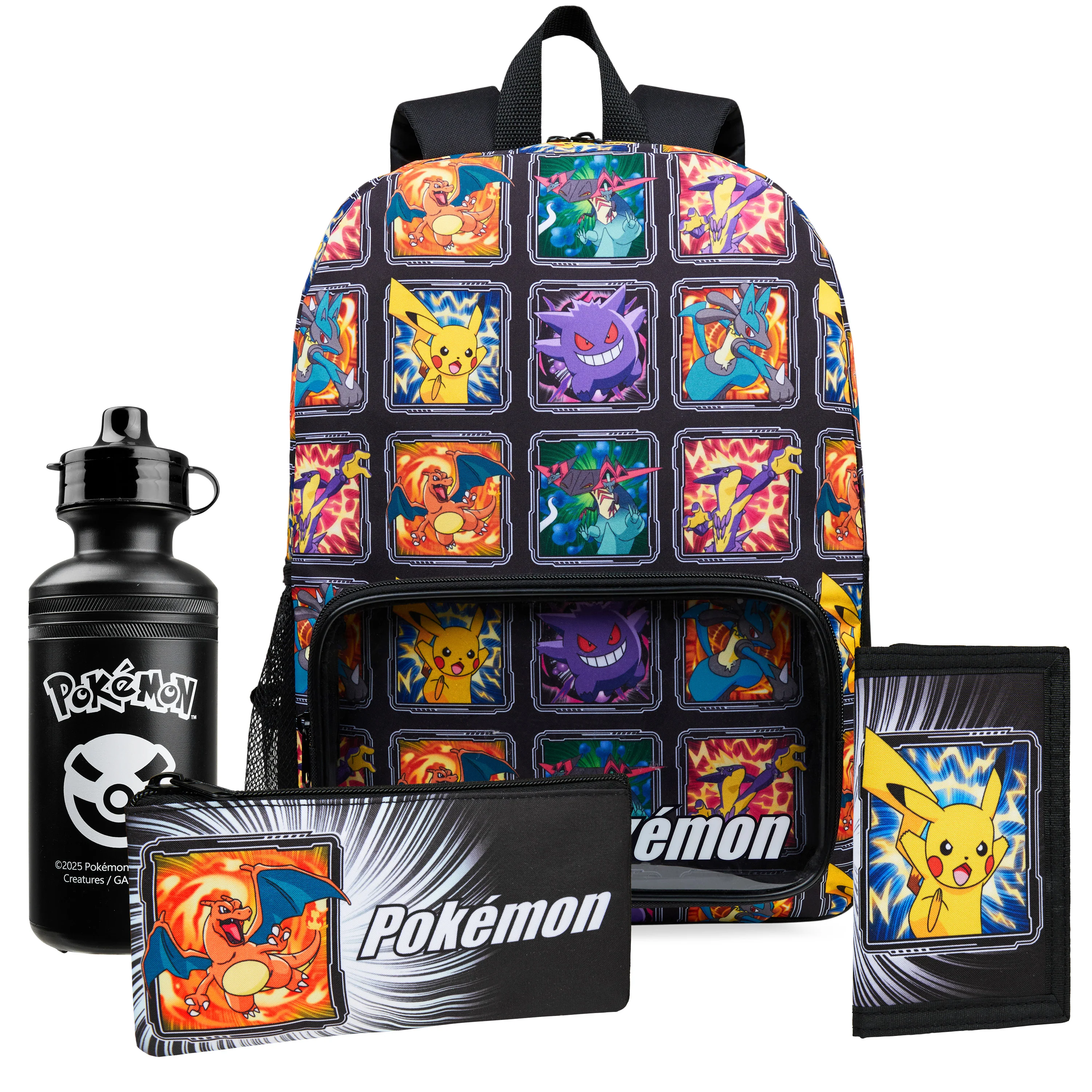Pokemon Backpack Set 4 Pcs Water Bottle Backpack Pencil Case Insulated Lunch Bag or Wallet Anime School Supplies Travel (Multi 4 Pcs Set)