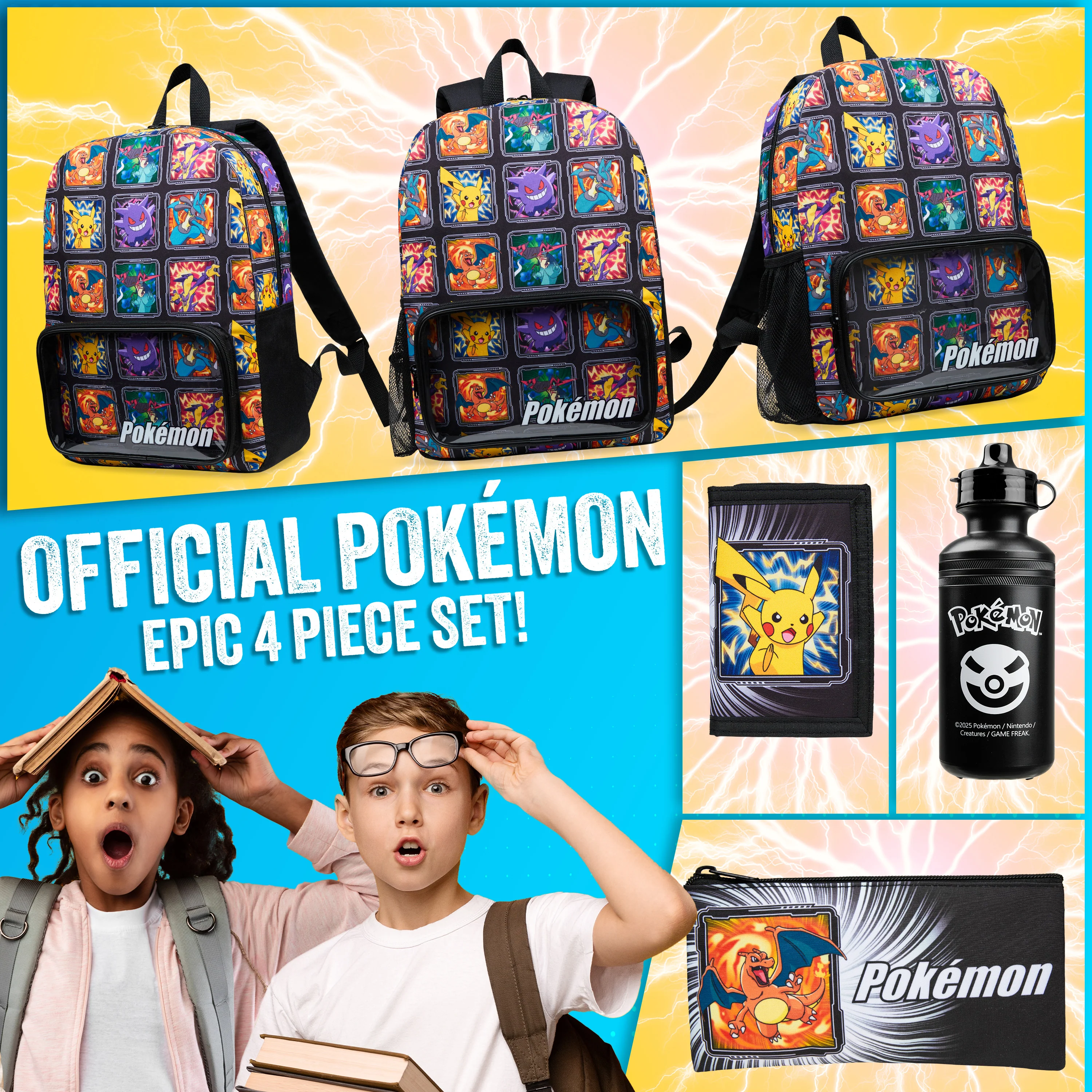 Pokemon Backpack Set 4 Pcs Water Bottle Backpack Pencil Case Insulated Lunch Bag or Wallet Anime School Supplies Travel (Multi 4 Pcs Set) - Image 3