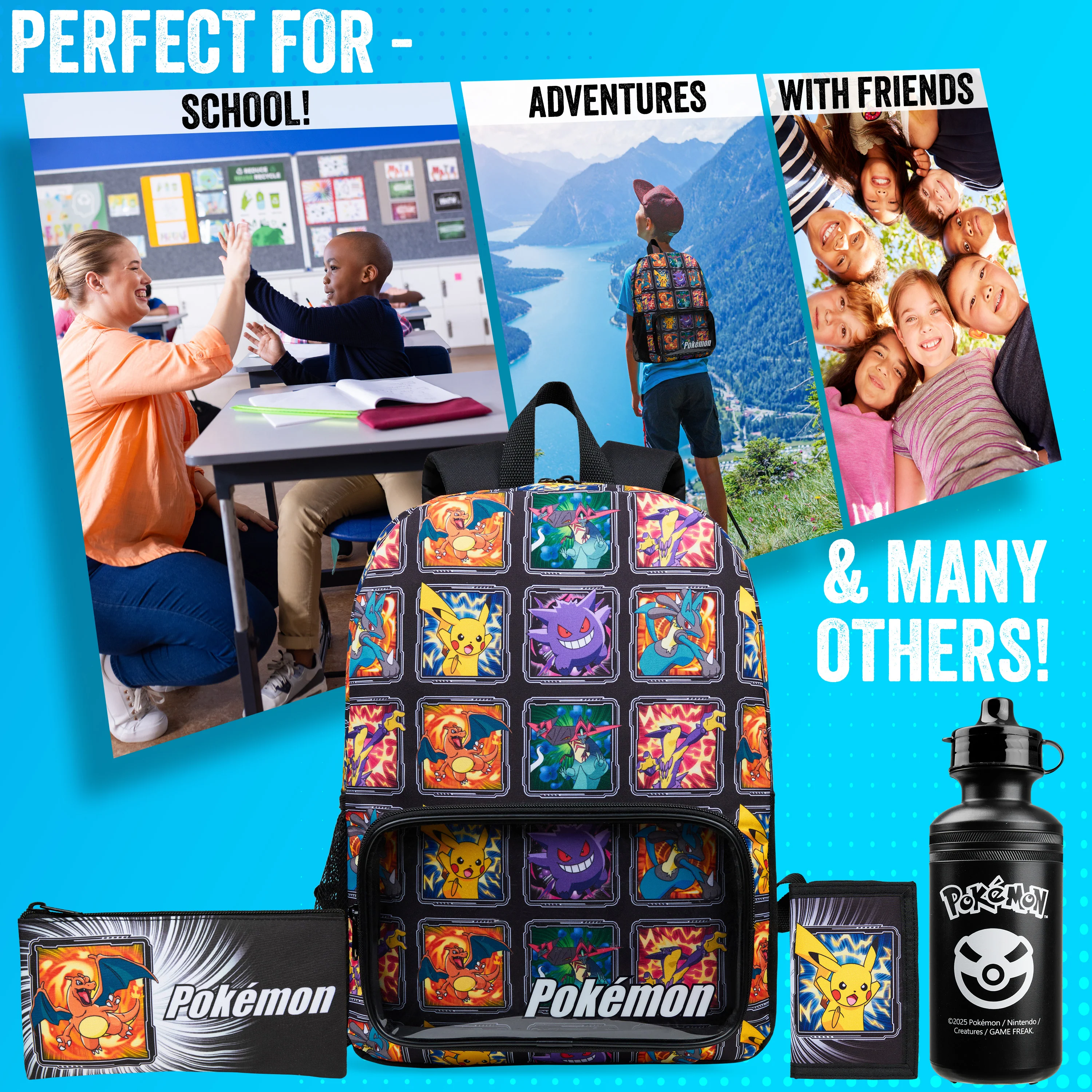 Pokemon Backpack Set 4 Pcs Water Bottle Backpack Pencil Case Insulated Lunch Bag or Wallet Anime School Supplies Travel (Multi 4 Pcs Set) - Image 4