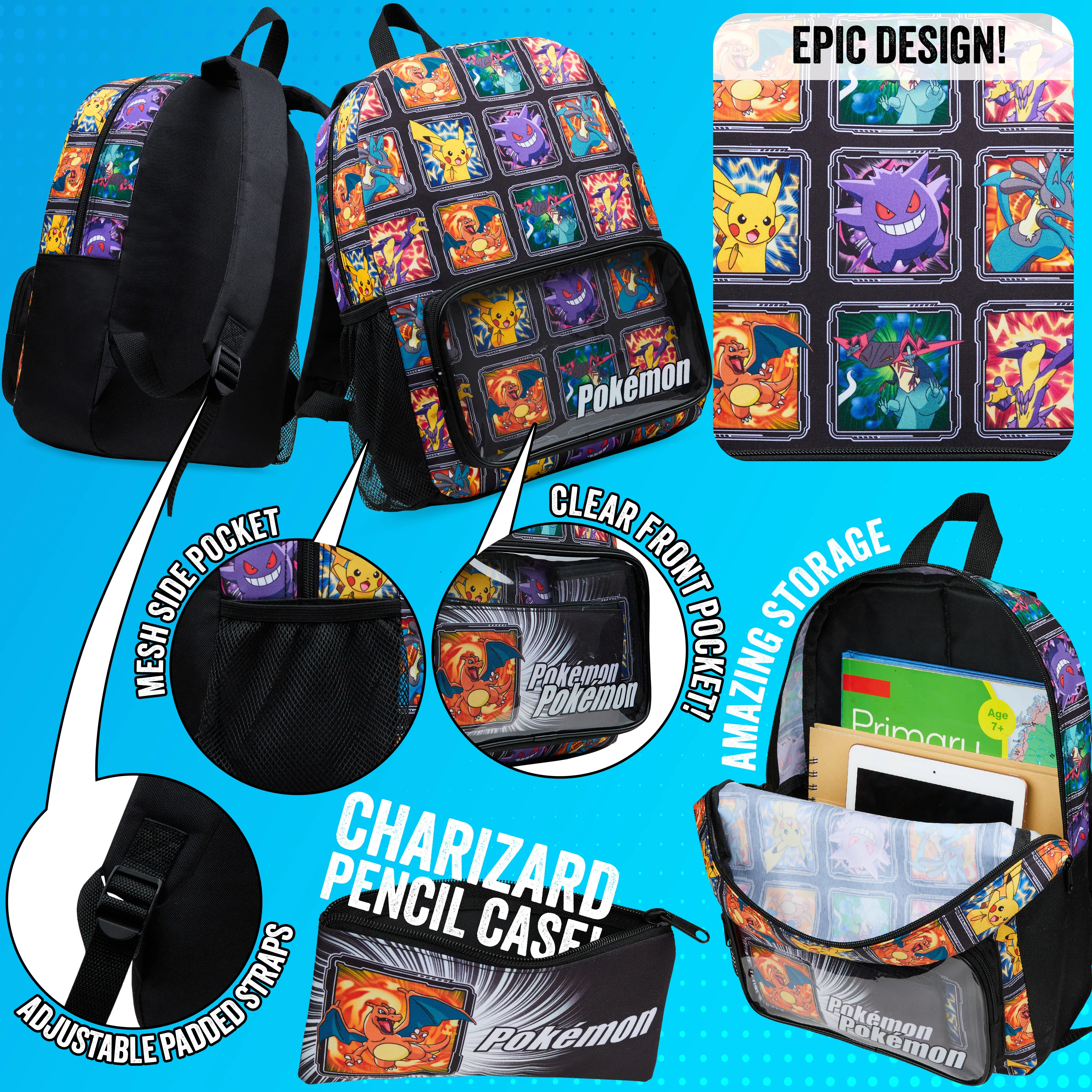Pokemon Backpack Set 4 Pcs Water Bottle Backpack Pencil Case Insulated Lunch Bag or Wallet Anime School Supplies Travel (Multi 4 Pcs Set) - Image 5