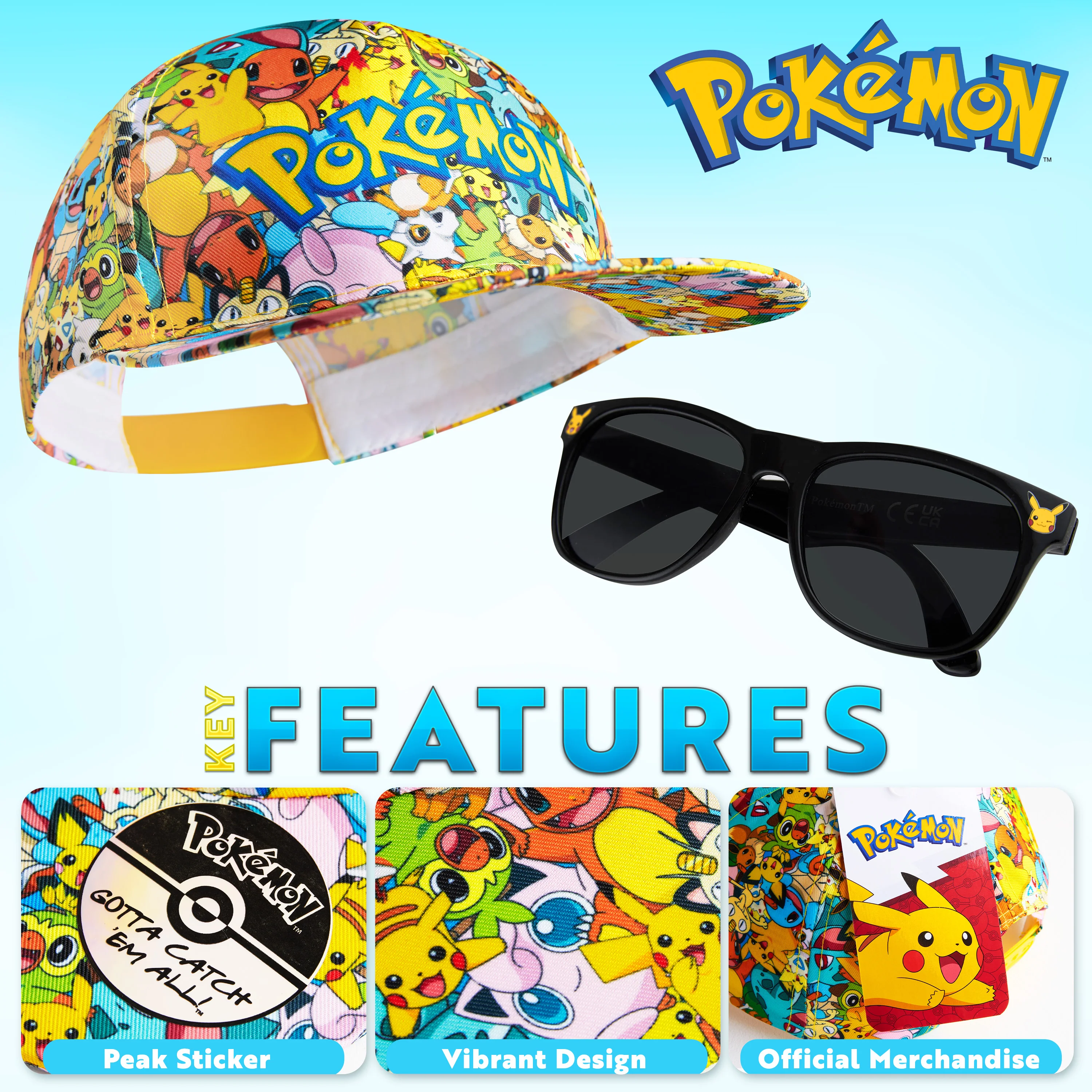 Pokemon Baseball Cap & Sunglasses Set for Kids, Summer Accessories for Kids - Image 3