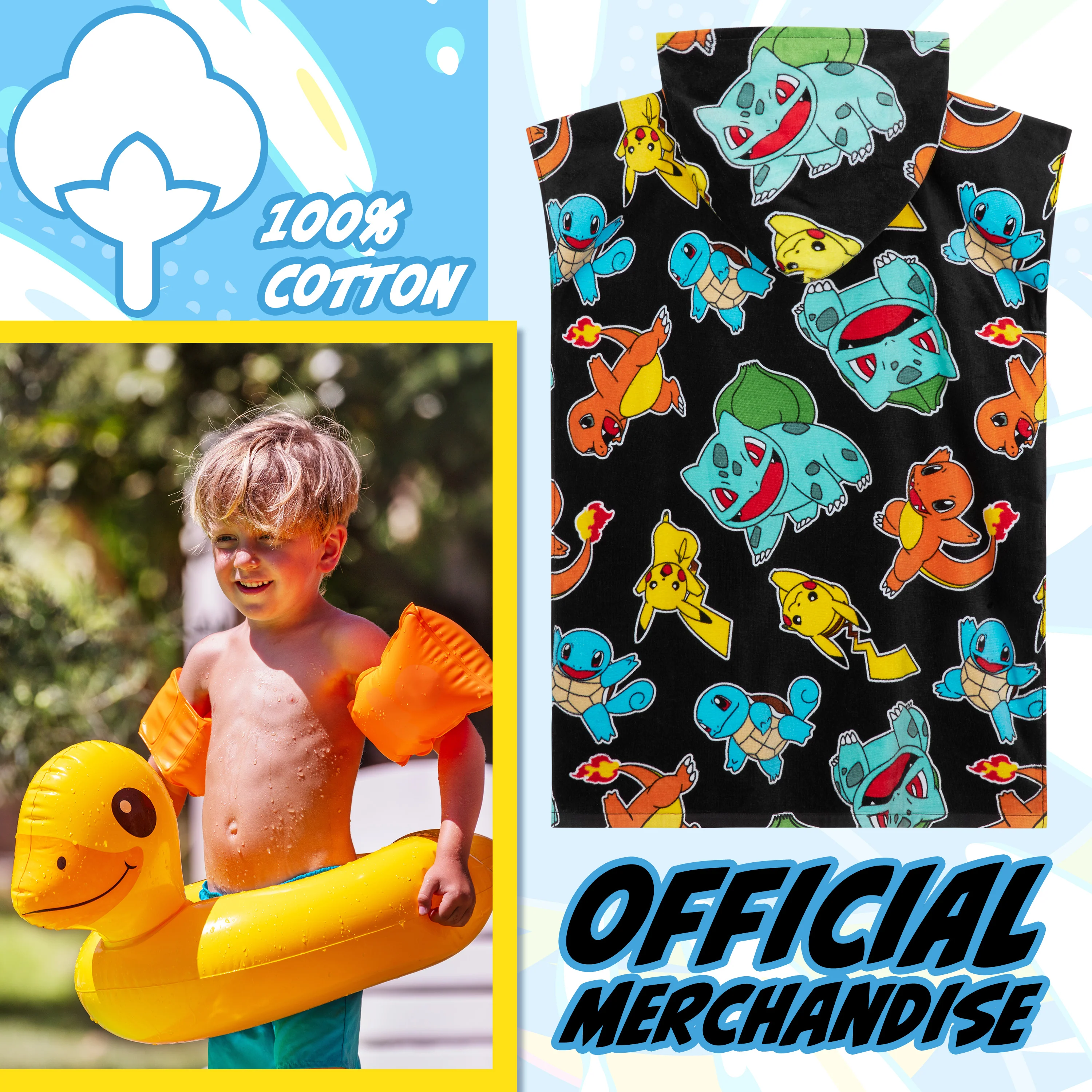 Pokemon Bath Towel with Hood for Kids Teenagers Absorbent Anime Changing Robe Cotton Poncho Towel for Swimming Bath Shower Beach Towel Holiday Essentials (Multi, 10-13 Years) - Image 3
