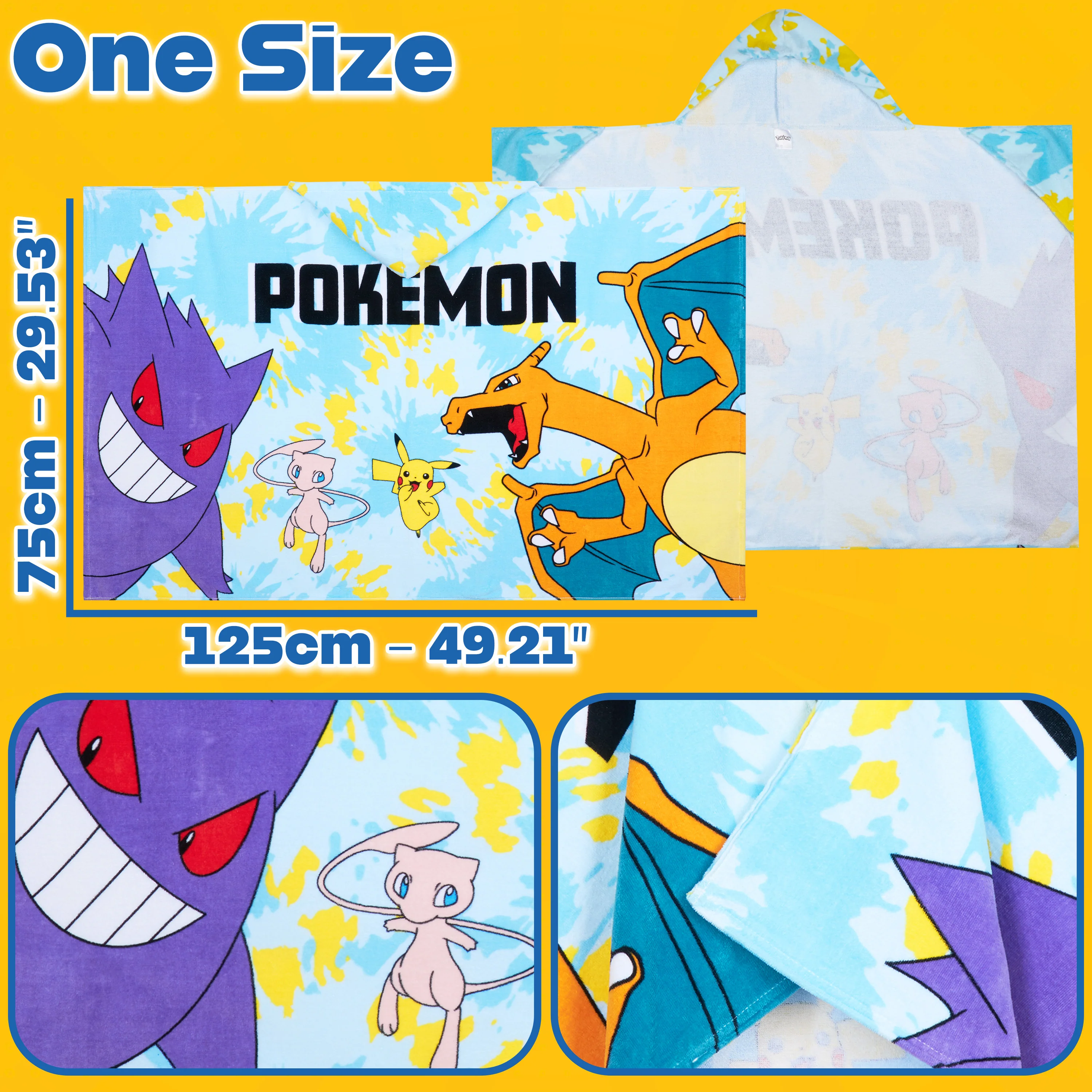 Pokemon Bath Towel with Hood for Kids Teenagers Anime Changing Robe Absorbent Cotton Poncho Towel for Swimming Bath Shower Beach Holiday Essentials (Blue, 6-14 Years) - Image 6