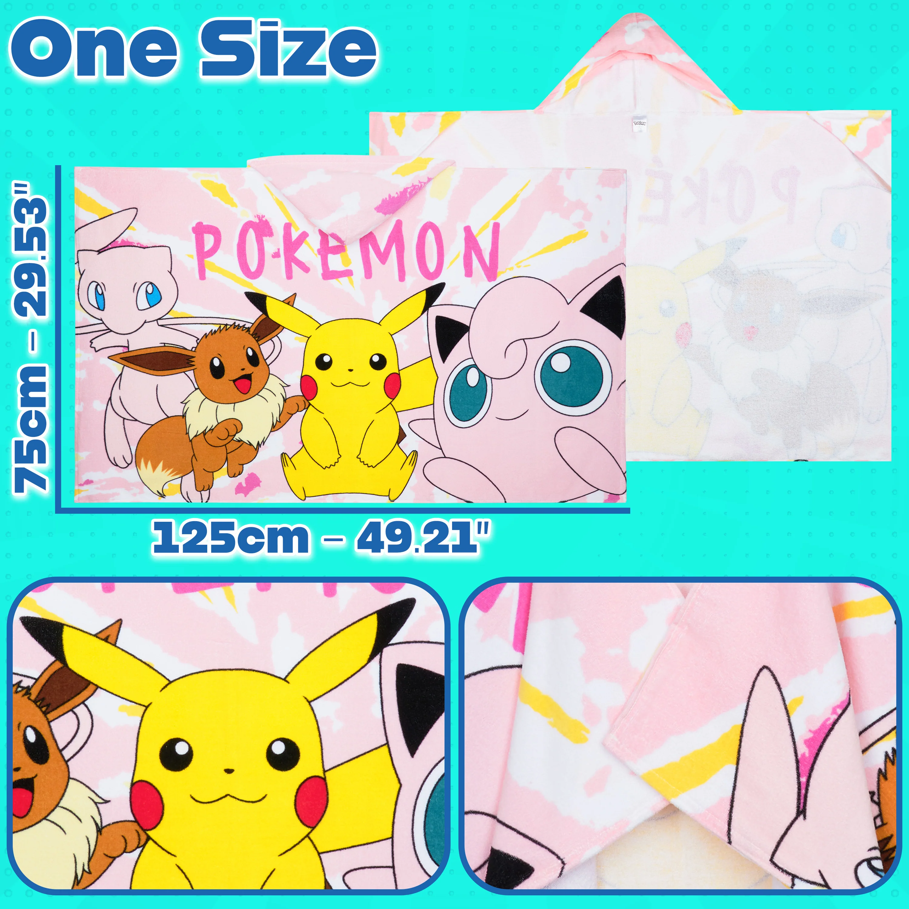 Pokemon Bath Towel with Hood for Kids Teenagers Anime Changing Robe Absorbent Cotton Poncho Towel for Swimming Bath Shower Beach Holiday Essentials (Pink, 6-14 Years) - Image 5