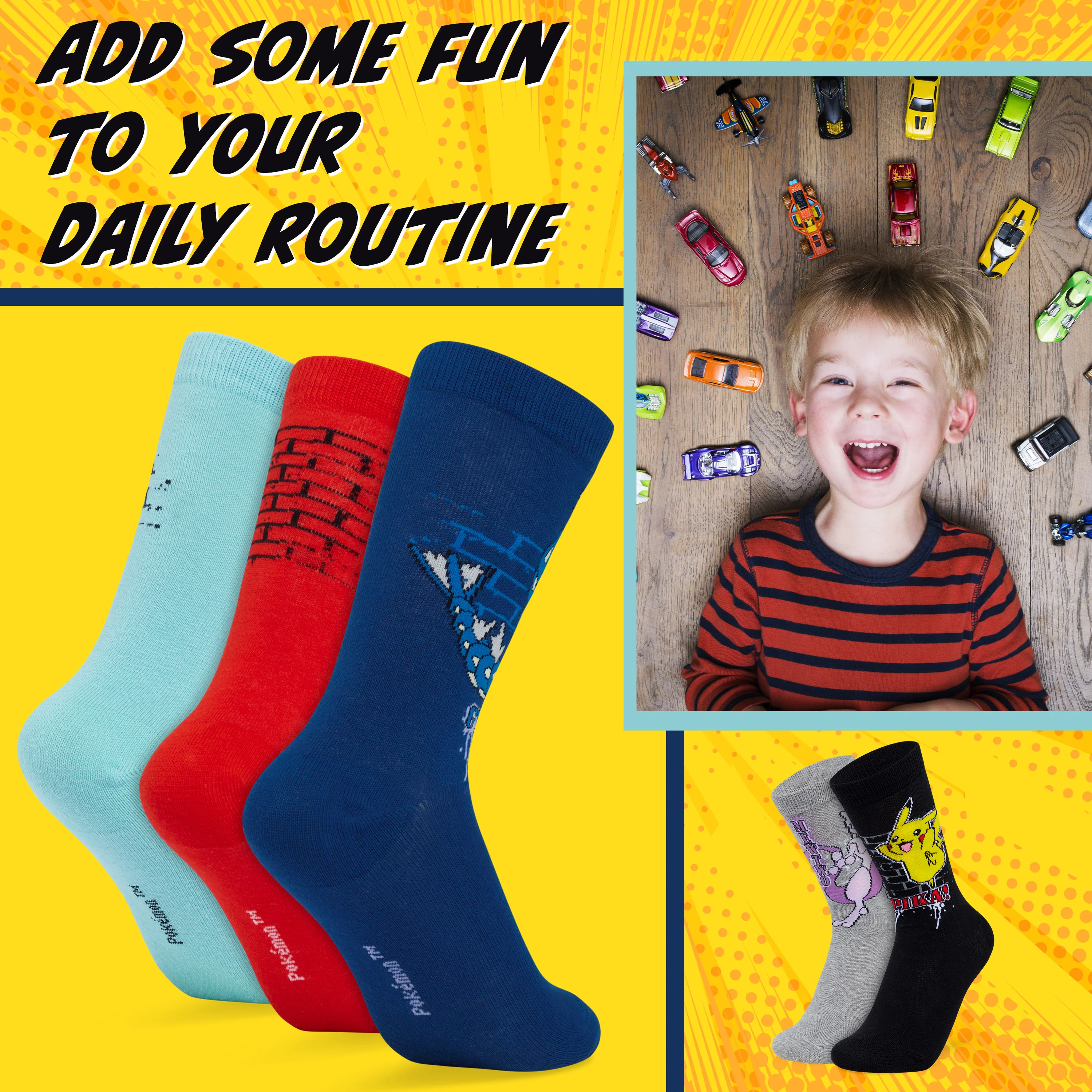 Pokemon Boys Calf Socks, Pikachu Soft Breathable Kids Socks Pack of 5 - Image 3