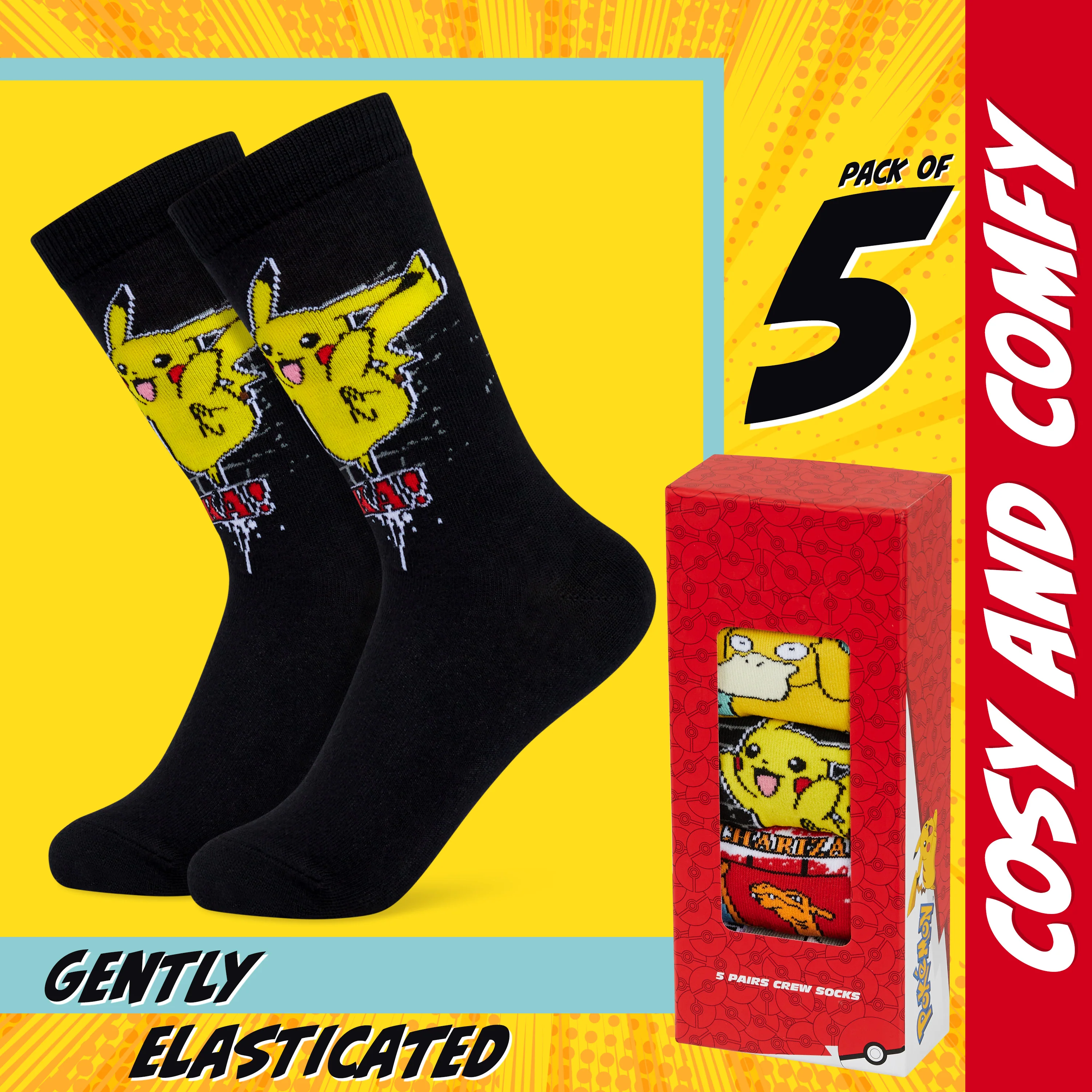 Pokemon Boys Calf Socks, Pikachu Soft Breathable Kids Socks Pack of 5 - Image 4