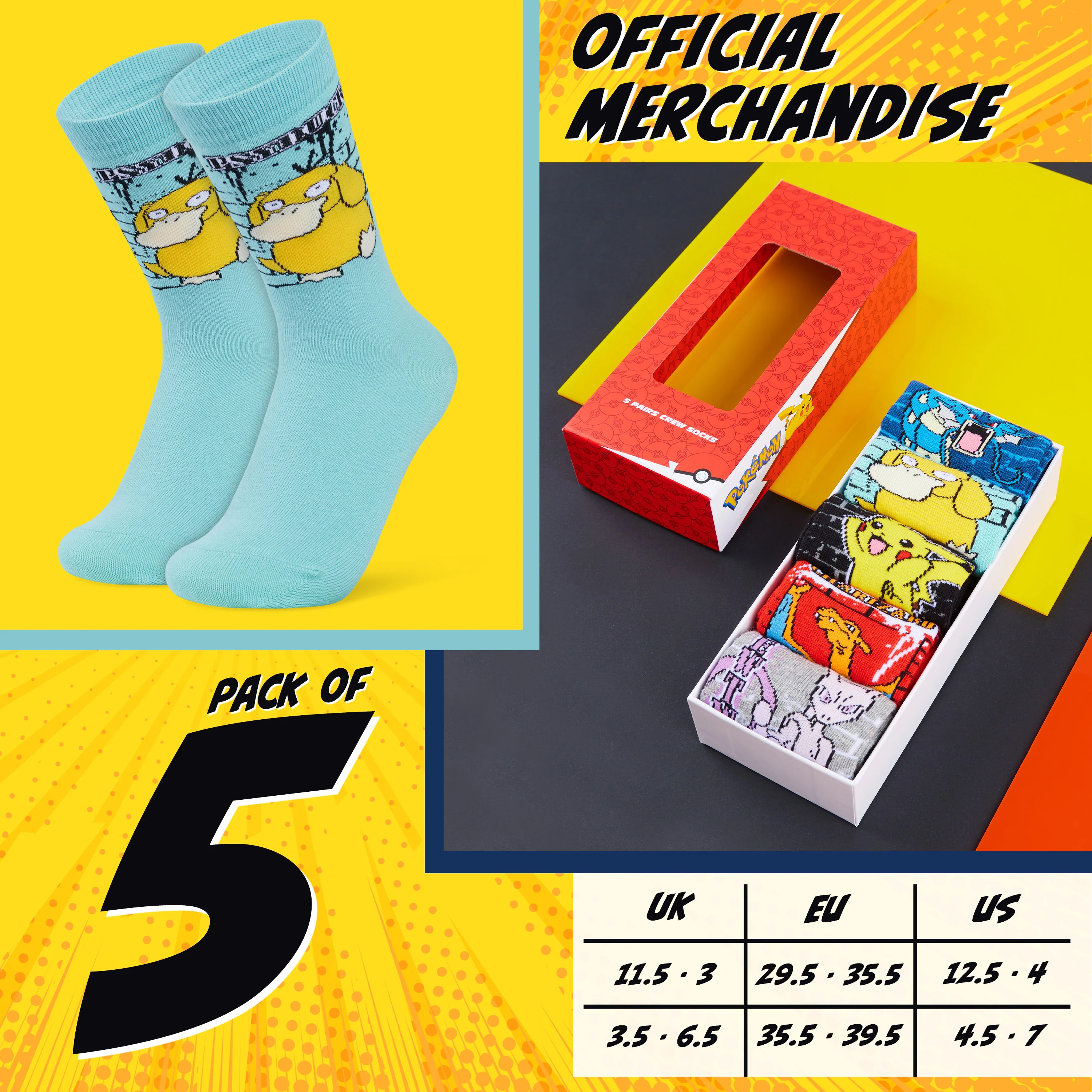 Pokemon Boys Calf Socks, Pikachu Soft Breathable Kids Socks Pack of 5 - Image 6