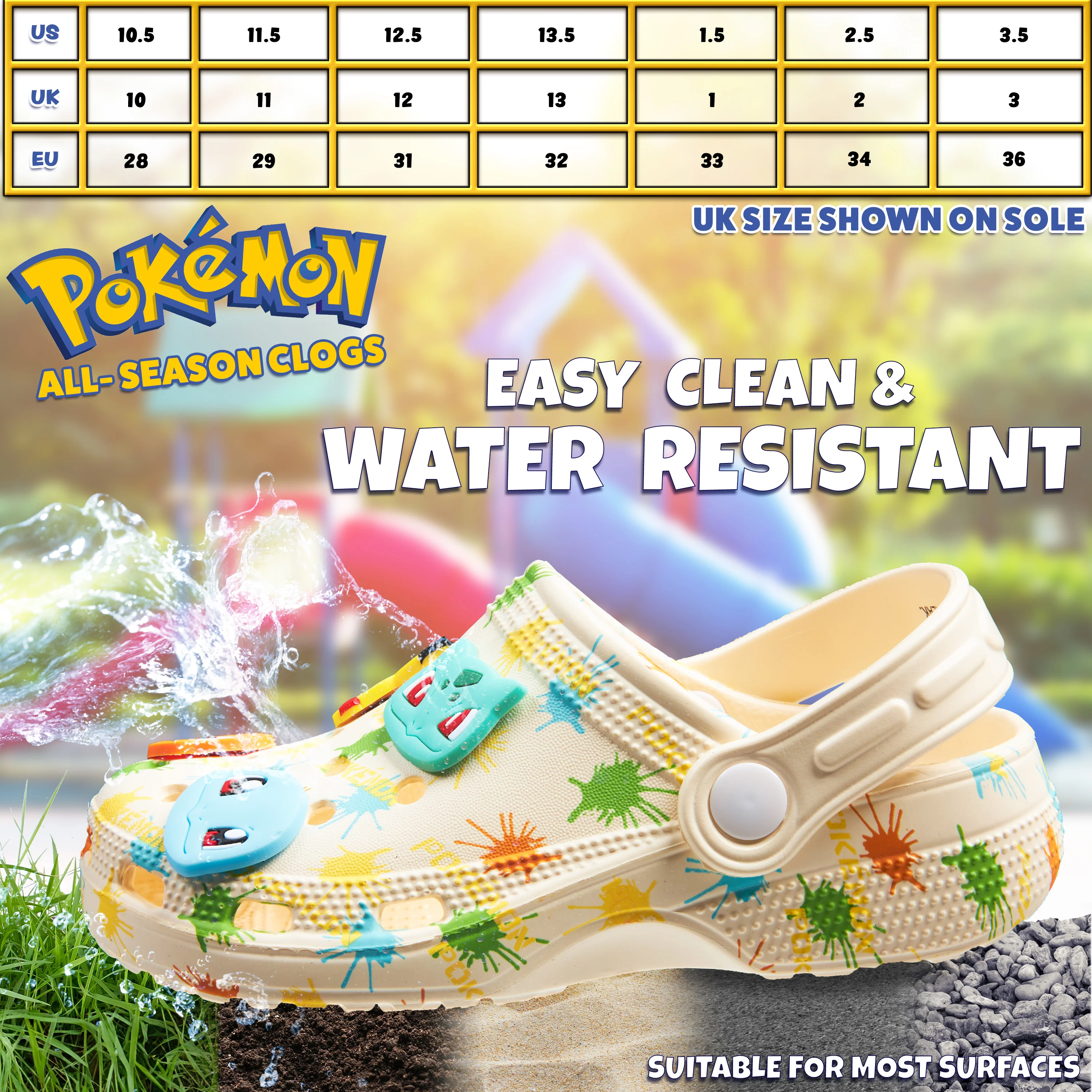 Pokemon Kids Clogs with Removable Fur Lining & Charms, Anime Gifts for Kids - Image 6