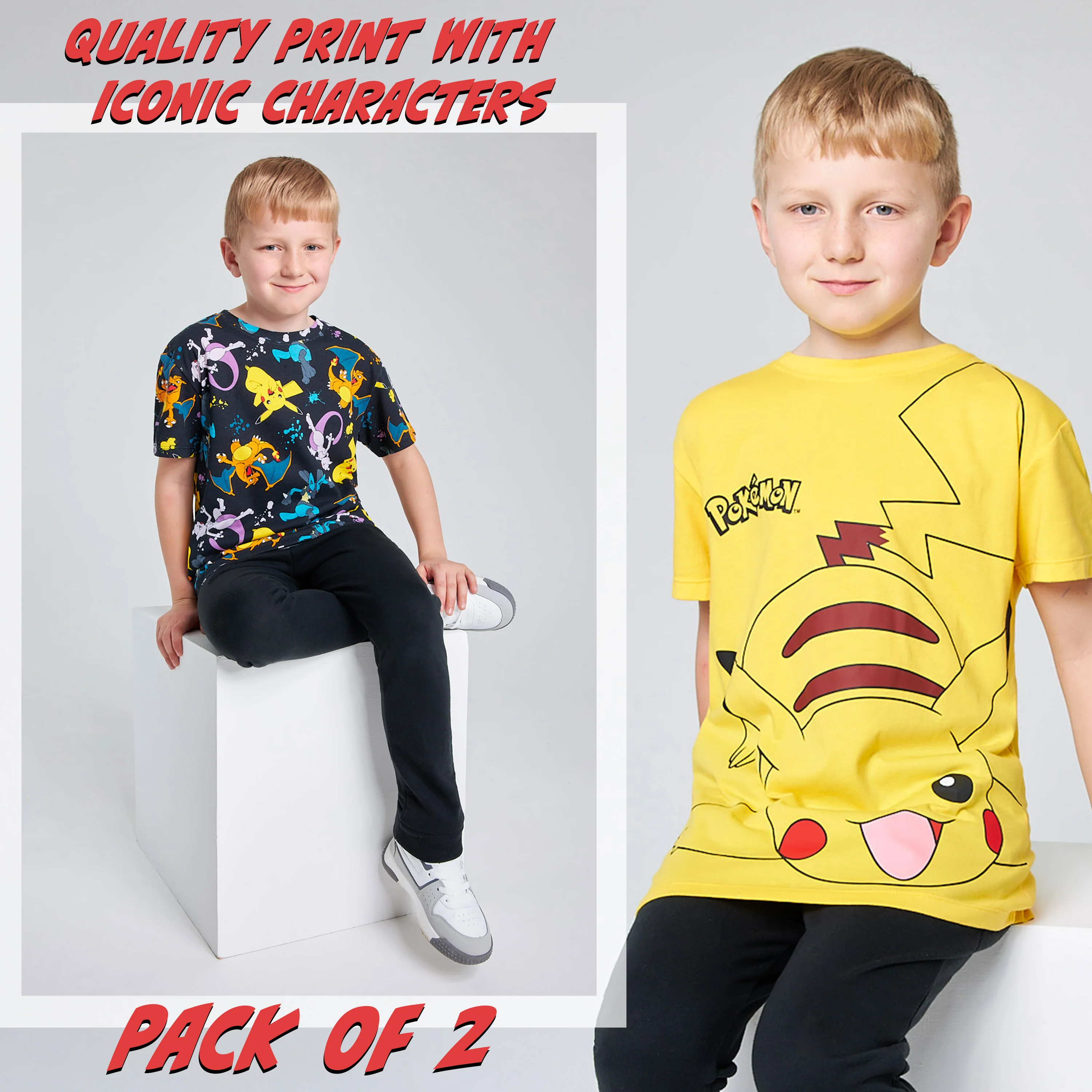 Pokemon Boys Crew Neck T-Shirts, Soft Breathable Material Pack of 2 - Boys Gifts - Image 5