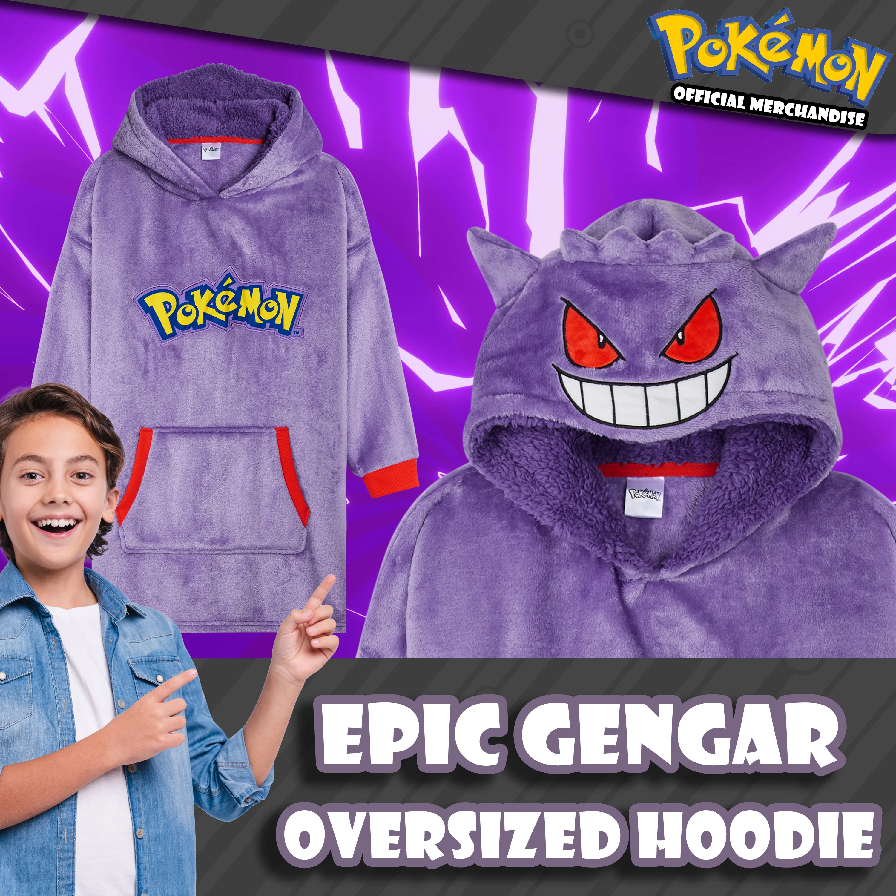 Pokemon Boys Oversized Fleece Hoodie with Sherpa-Lined Hood - Anime Gifts - Image 3