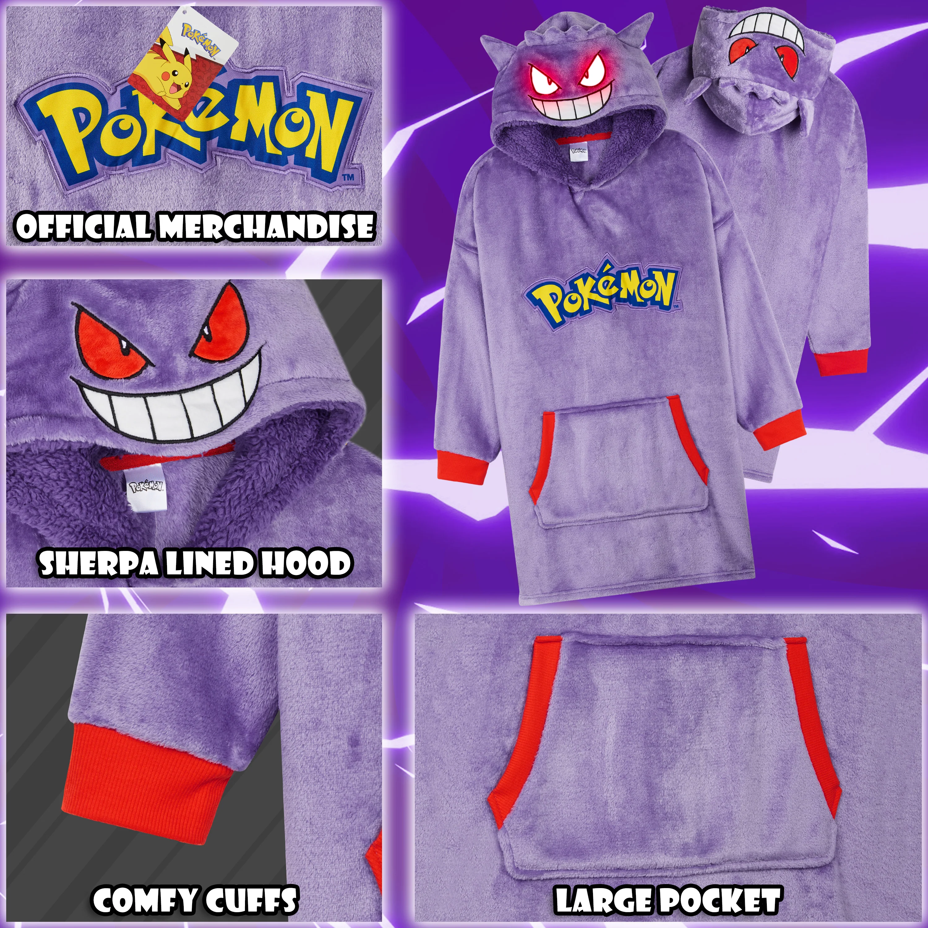 Pokemon Boys Oversized Fleece Hoodie with Sherpa-Lined Hood - Anime Gifts - Image 4