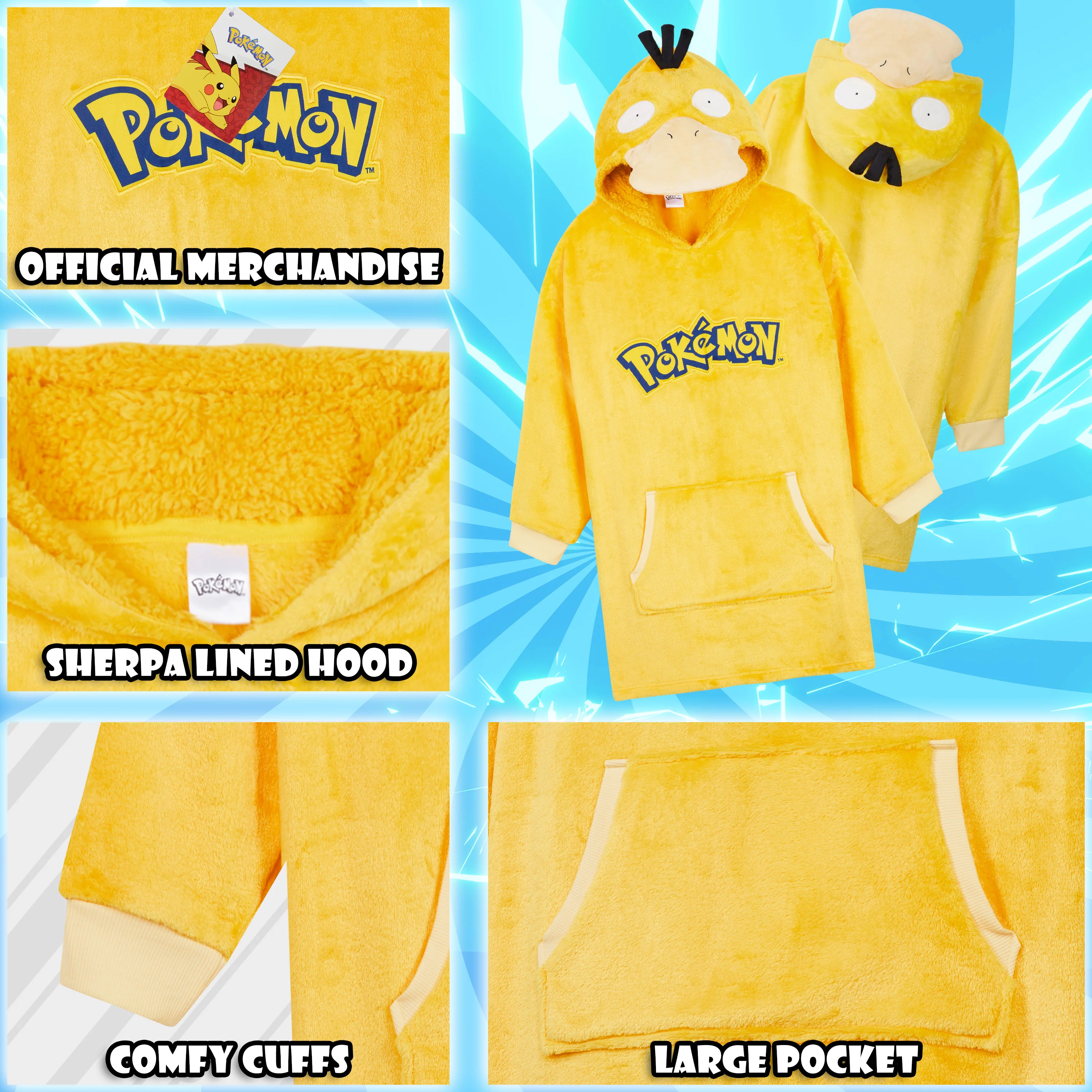 Pokemon Boys Oversized Fleece Hoodie with Sherpa-Lined Hood - Anime Gifts - Image 4