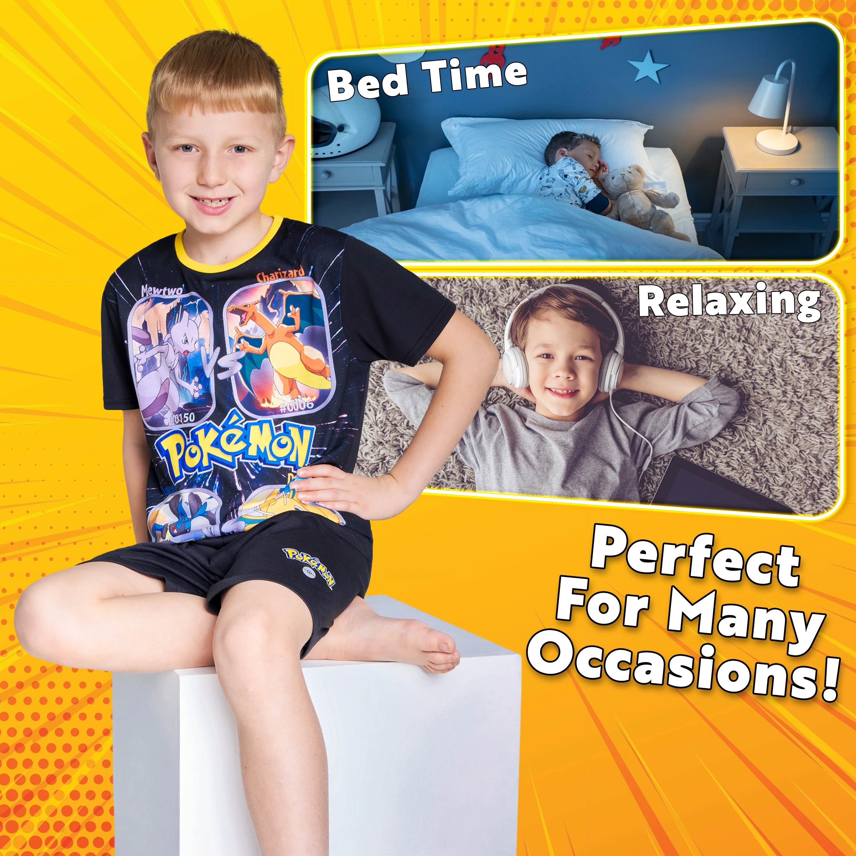 Pokemon Boys Short Pyjamas Set, Breathable Lounge Wear - Black/Yellow - Image 4