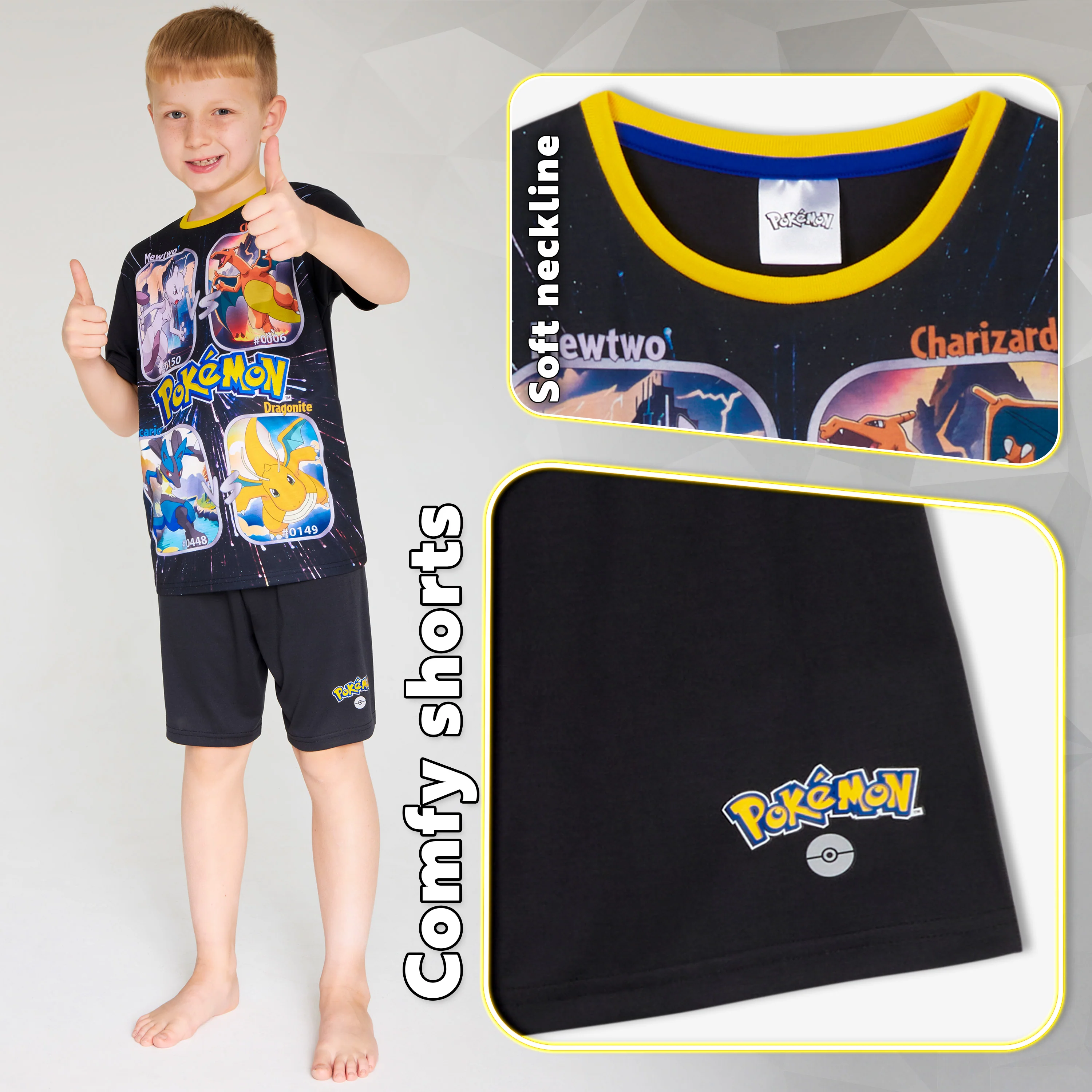 Pokemon Boys Short Pyjamas Set, Breathable Lounge Wear - Black/Yellow - Image 5
