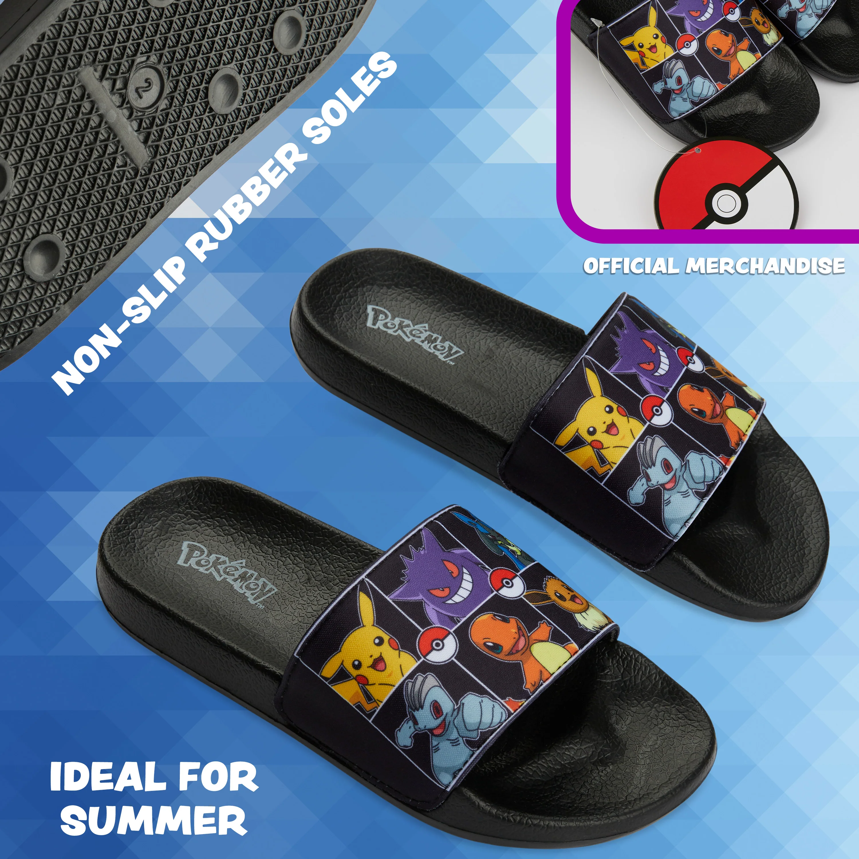 Pokemon Boys Sliders, Beach or Pool Shoes for Kids - Black/Multi - Image 4