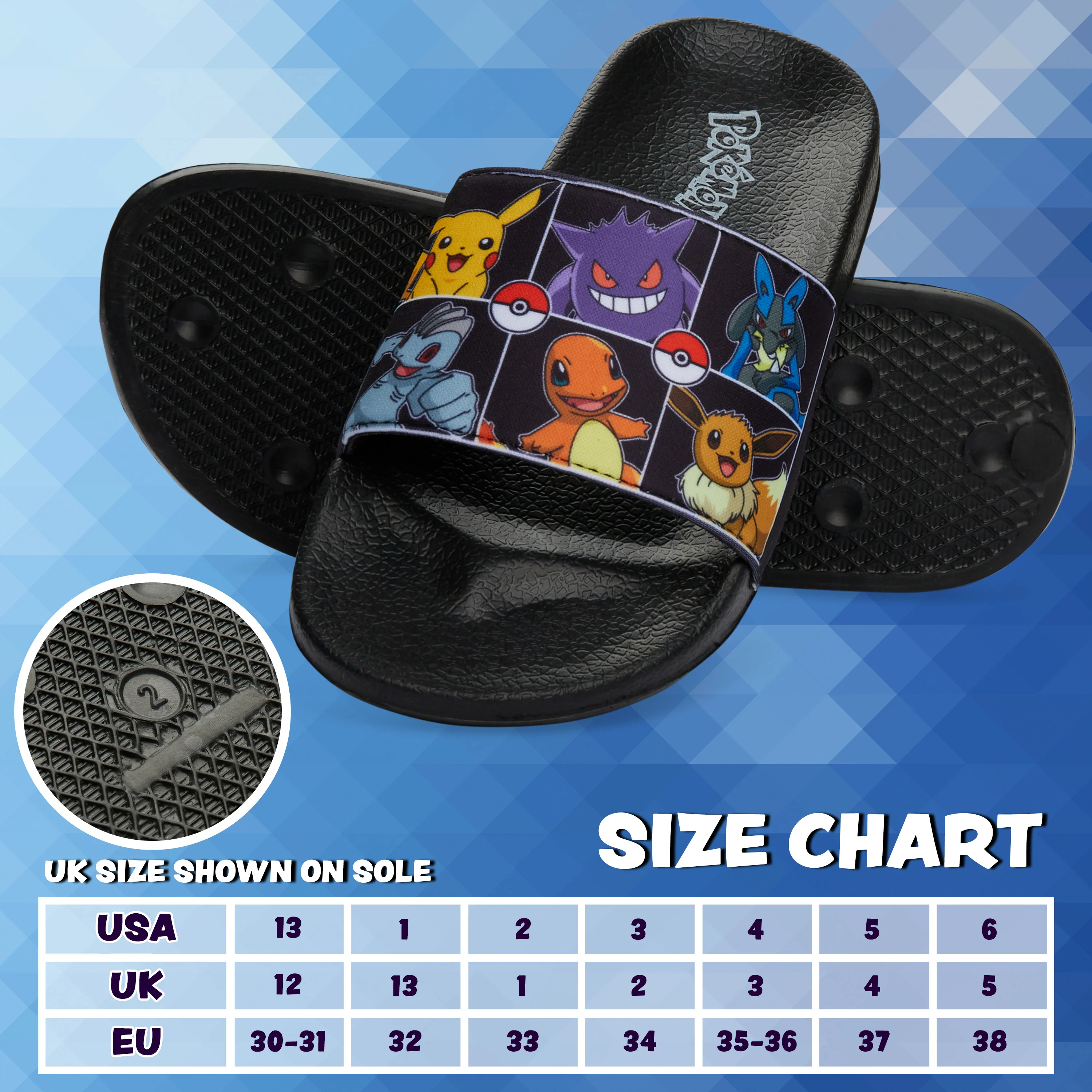 Pokemon Boys Sliders, Beach or Pool Shoes for Kids - Black/Multi - Image 6