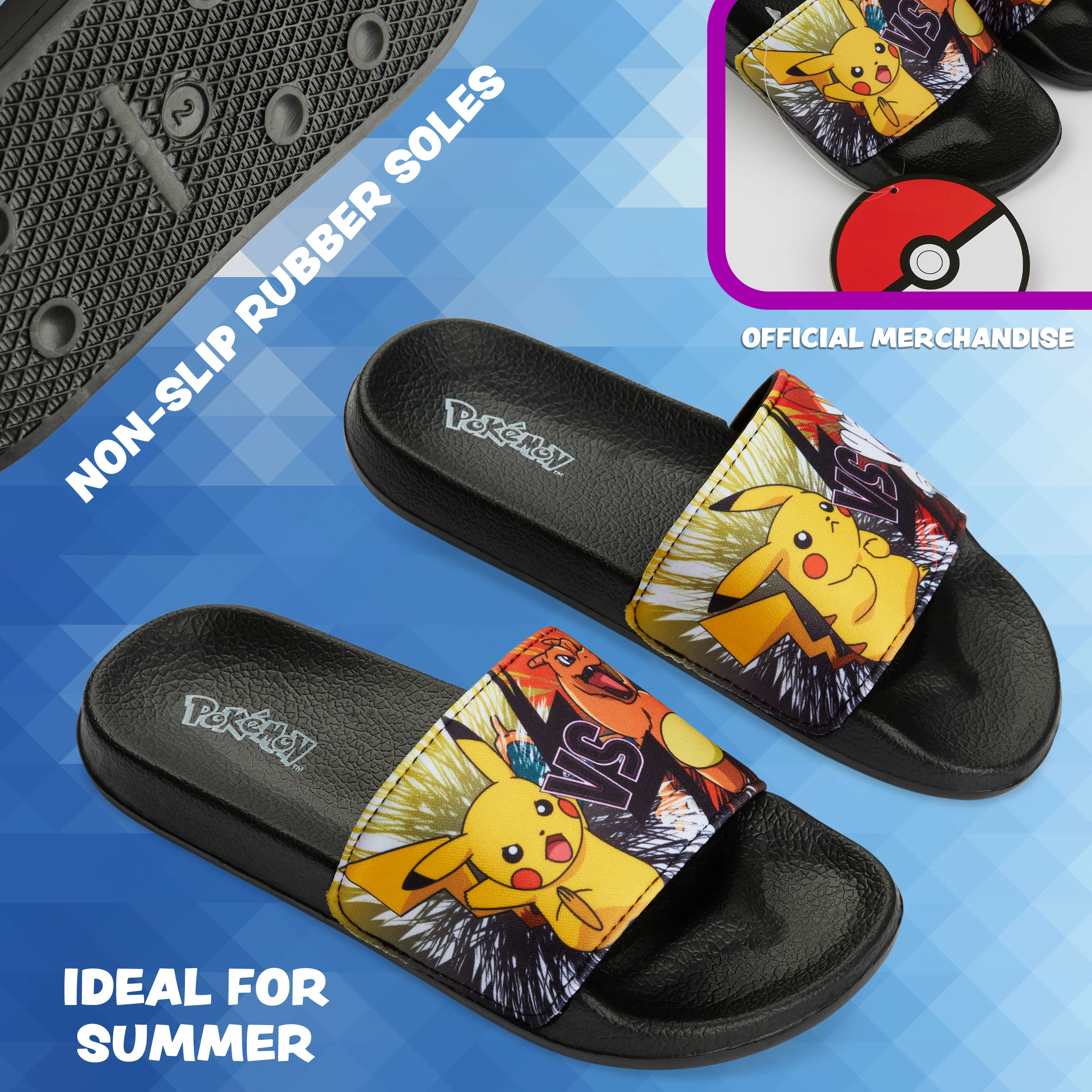 Pokemon Boys Sliders, Beach or Pool Shoes for Kids - Black/Orange - Image 4