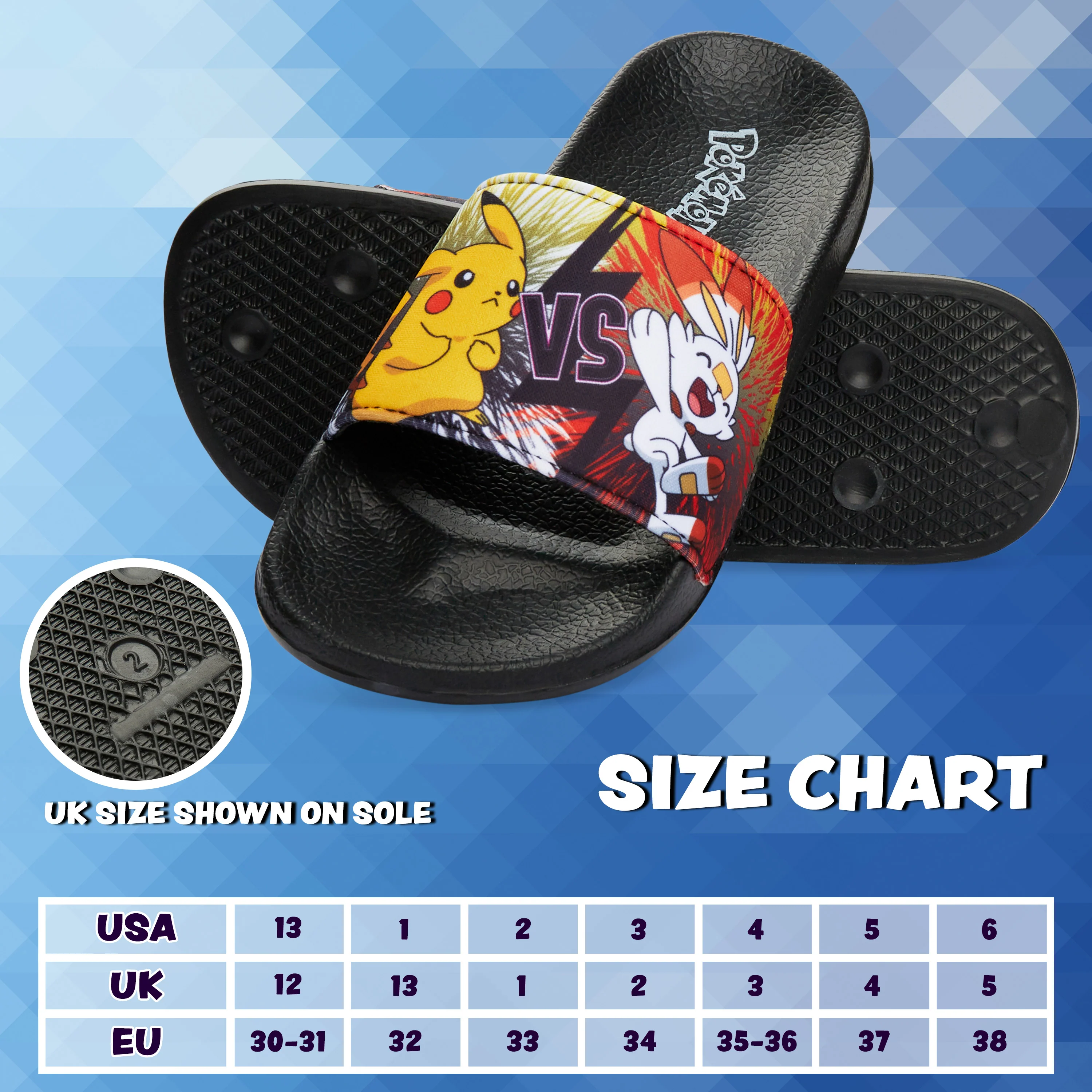 Pokemon Boys Sliders, Beach or Pool Shoes for Kids - Black/Orange - Image 6