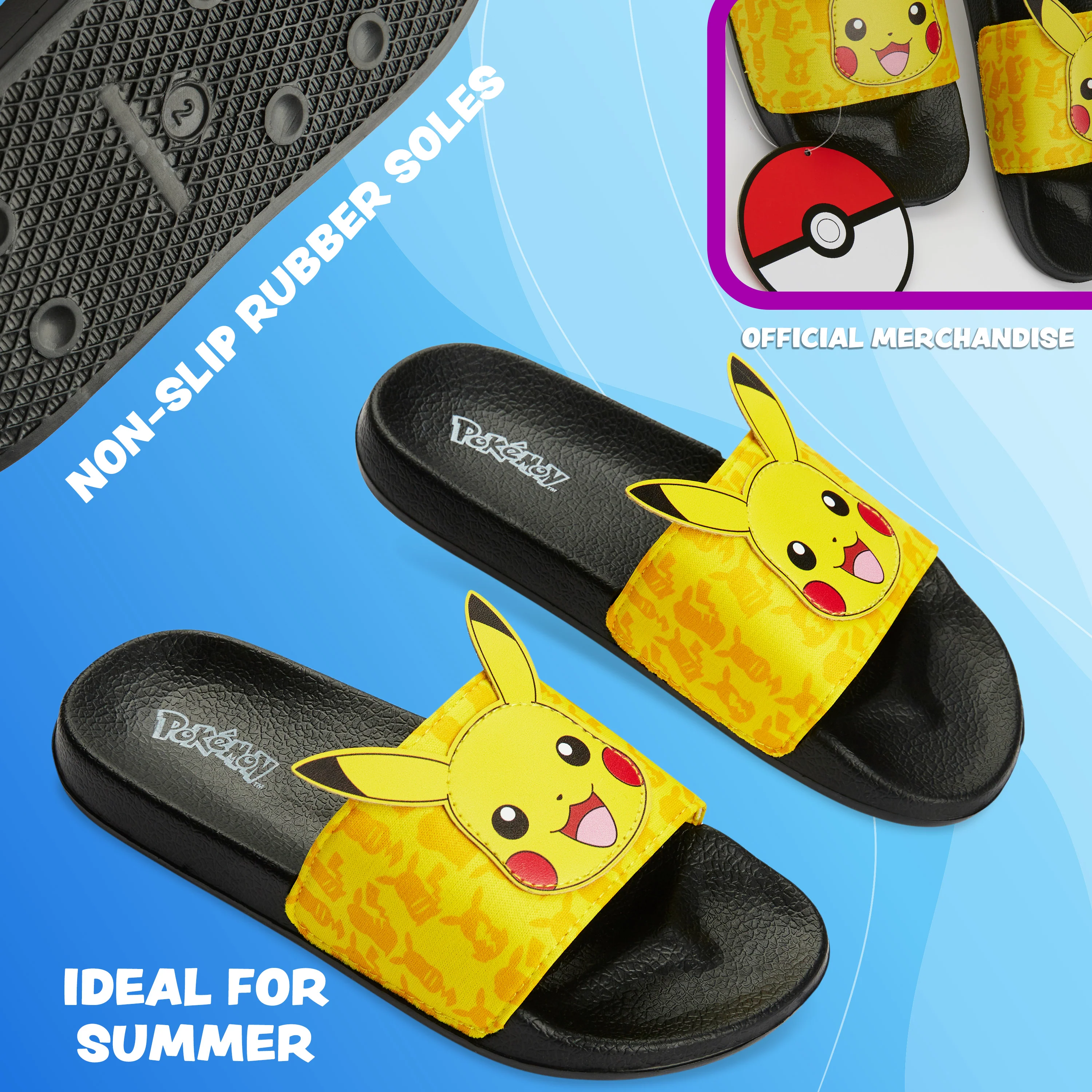 Pokemon Boys Sliders, Beach or Pool Shoes for Kids - Yellow - Image 4