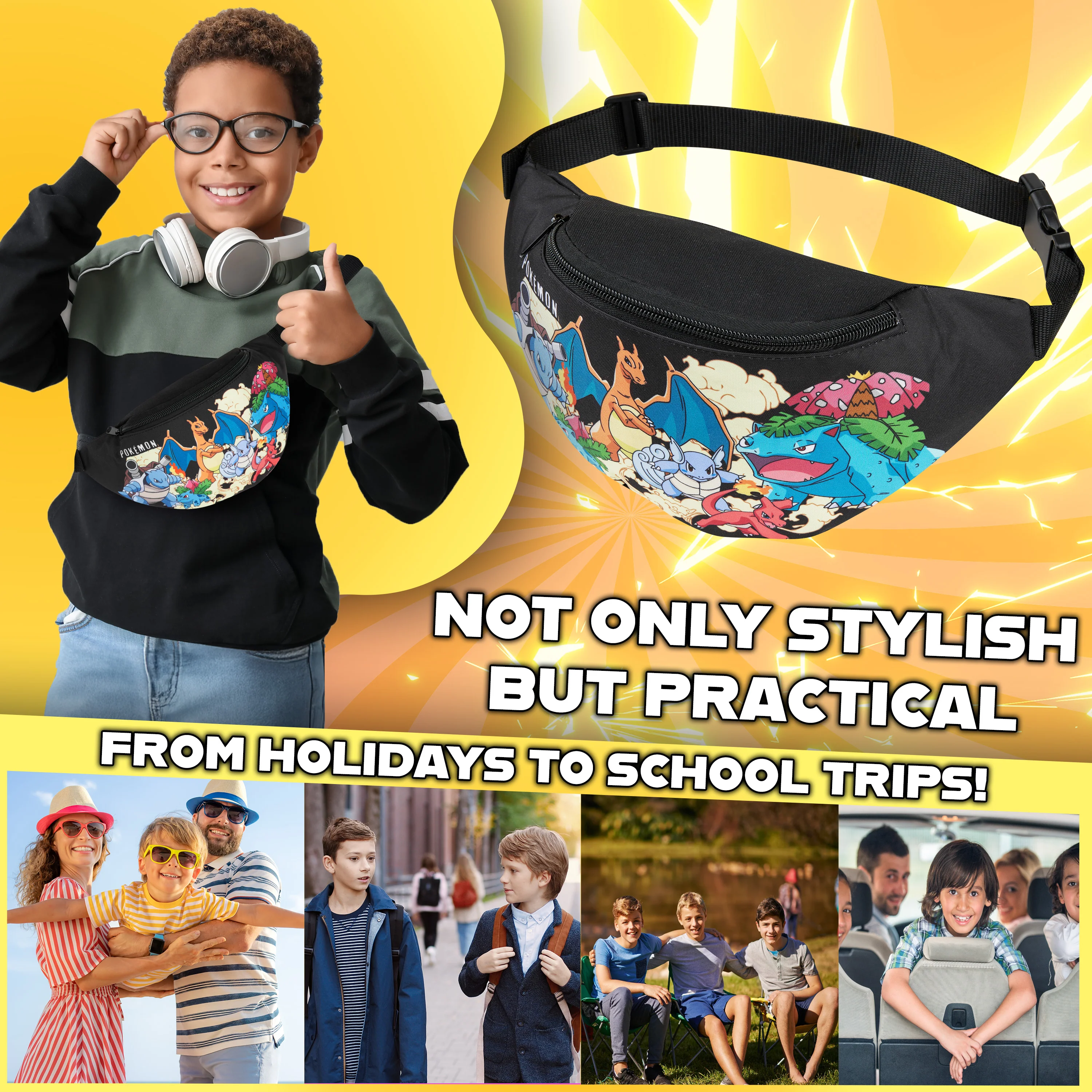 Pokemon Bum Bag for Kids Teenagers Fanny Pack Waist Bag Travel Pouch Lightweight for Travel Sports Holiday School Anime Gifts for Boys - Image 3