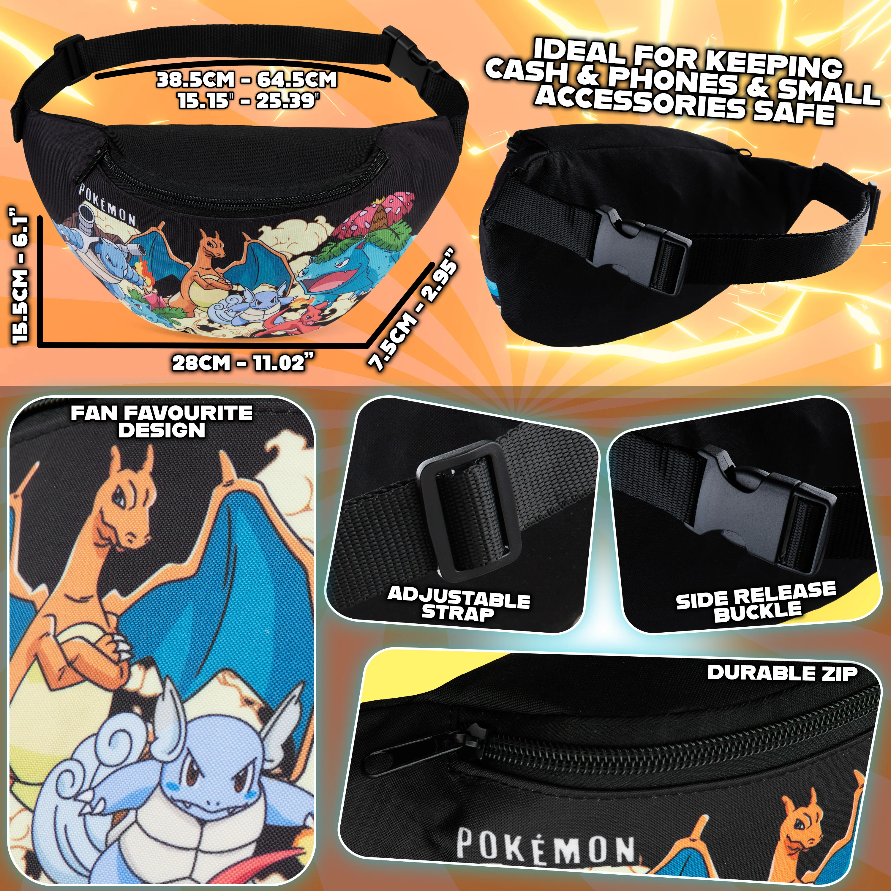 Pokemon Bum Bag for Kids Teenagers Fanny Pack Waist Bag Travel Pouch Lightweight for Travel Sports Holiday School Anime Gifts for Boys - Image 6