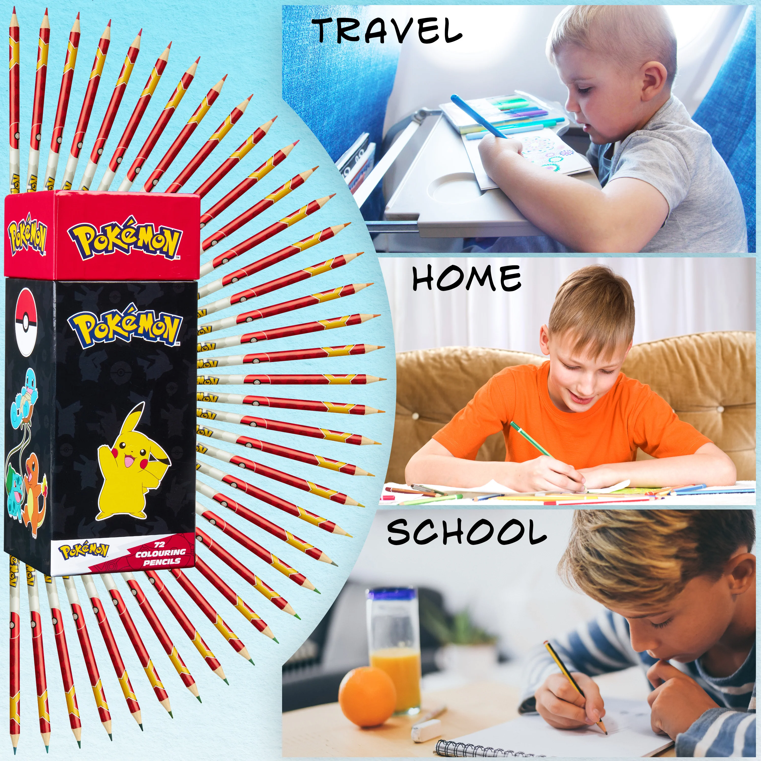 Pokemon Colouring Pencils Set of 72 Assorted Colours Pikachu School Supplies - Image 3