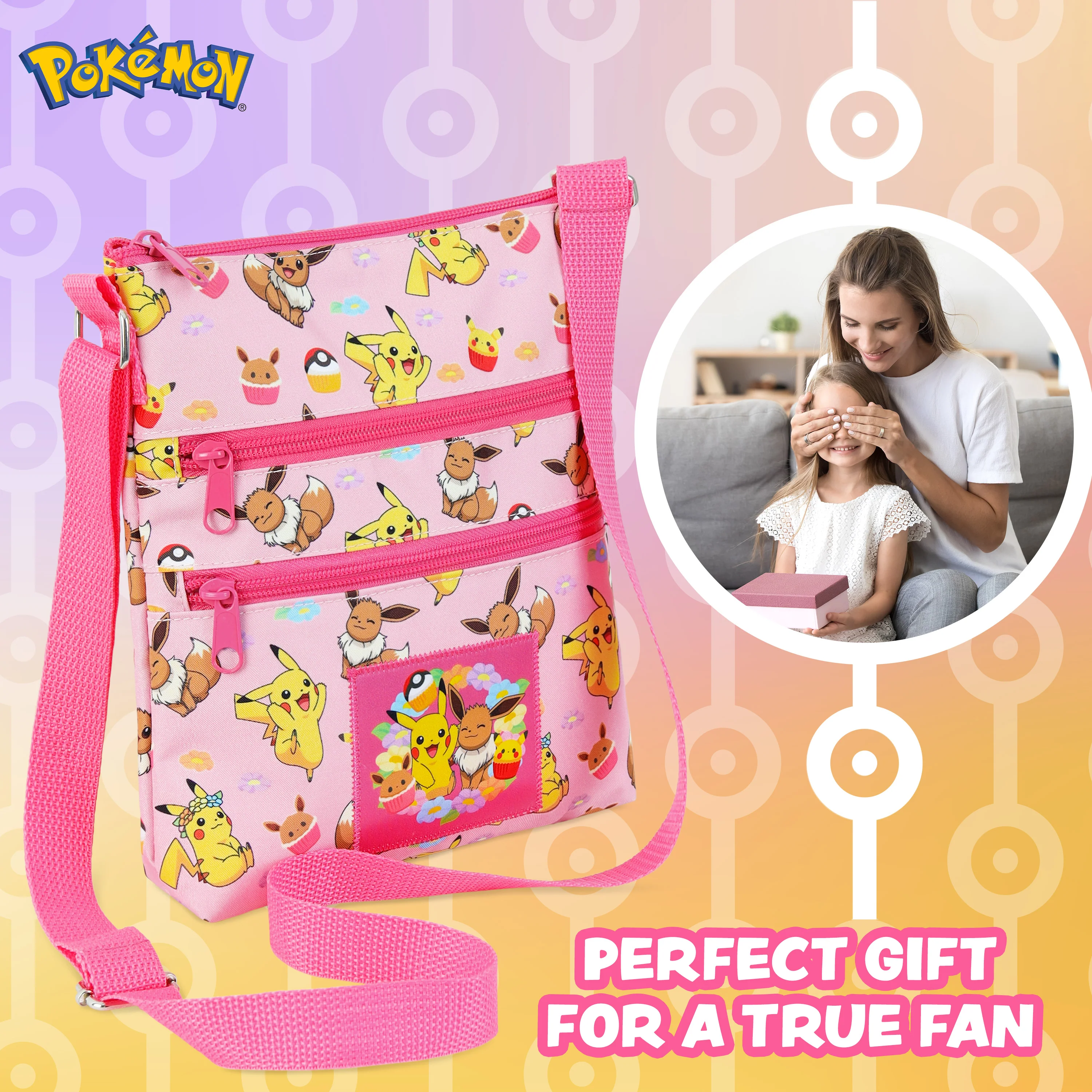 Pokemon Cross Body Bag for Girls Pikachu Eevee Pink Shoulder Bag Kids Girls Accessories Adjustable Strap Bags for Girls Official Merchandise Pokemon Gifts - Image 3