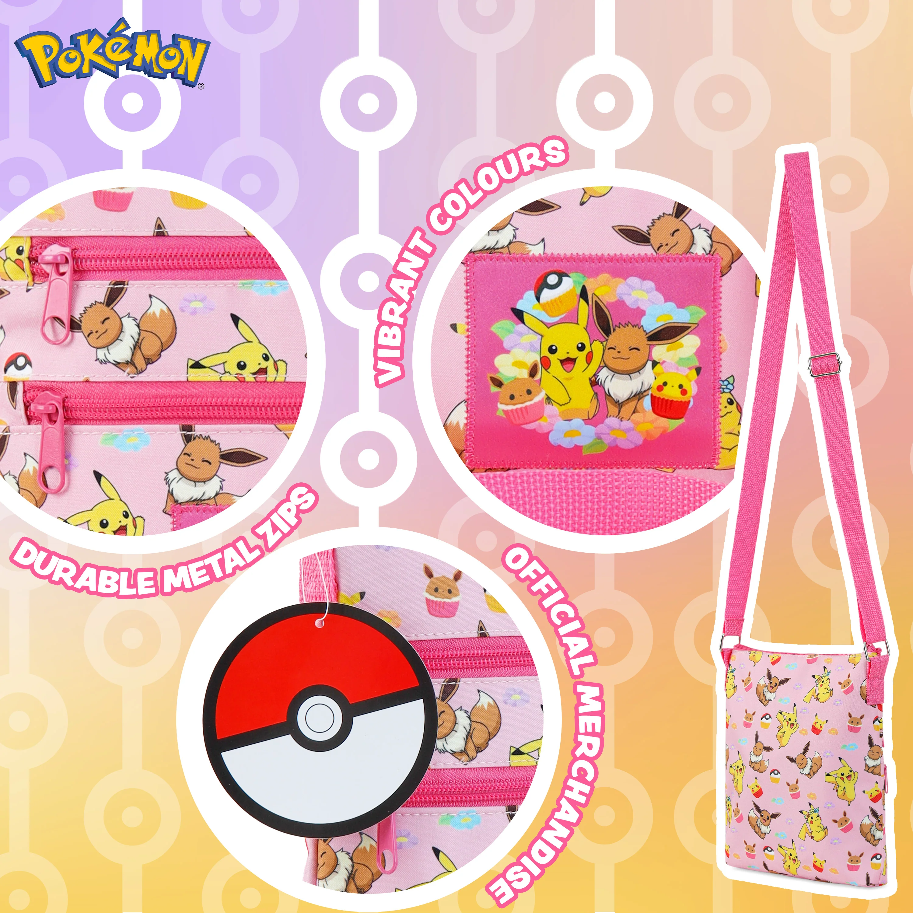 Pokemon Cross Body Bag for Girls Pikachu Eevee Pink Shoulder Bag Kids Girls Accessories Adjustable Strap Bags for Girls Official Merchandise Pokemon Gifts - Image 4