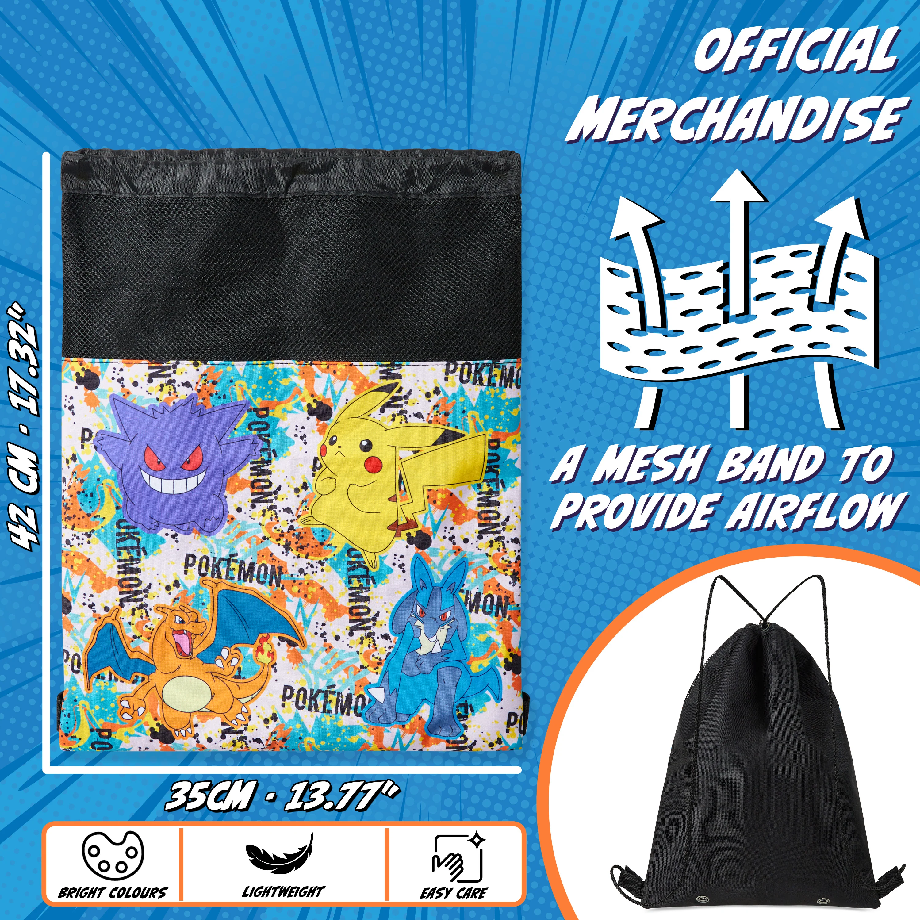 Pokemon Drawstring Bags for Kids Teens, Pikachu Swimming Bag String Bag Backpack for School PE Bag Travel Beach Holiday Sports Gym Bag - Image 5