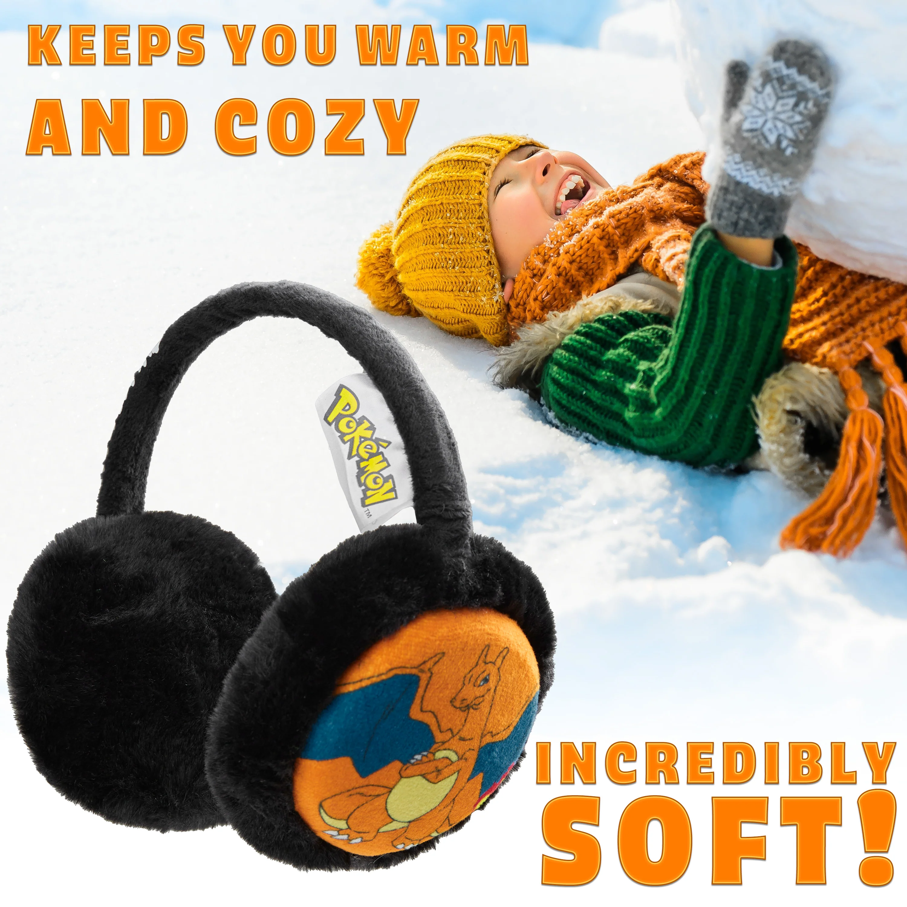 Pokemon Ear Muffs Kids - Winter Accessories Warm Cosy Earmuffs - (Charizard) - Image 4