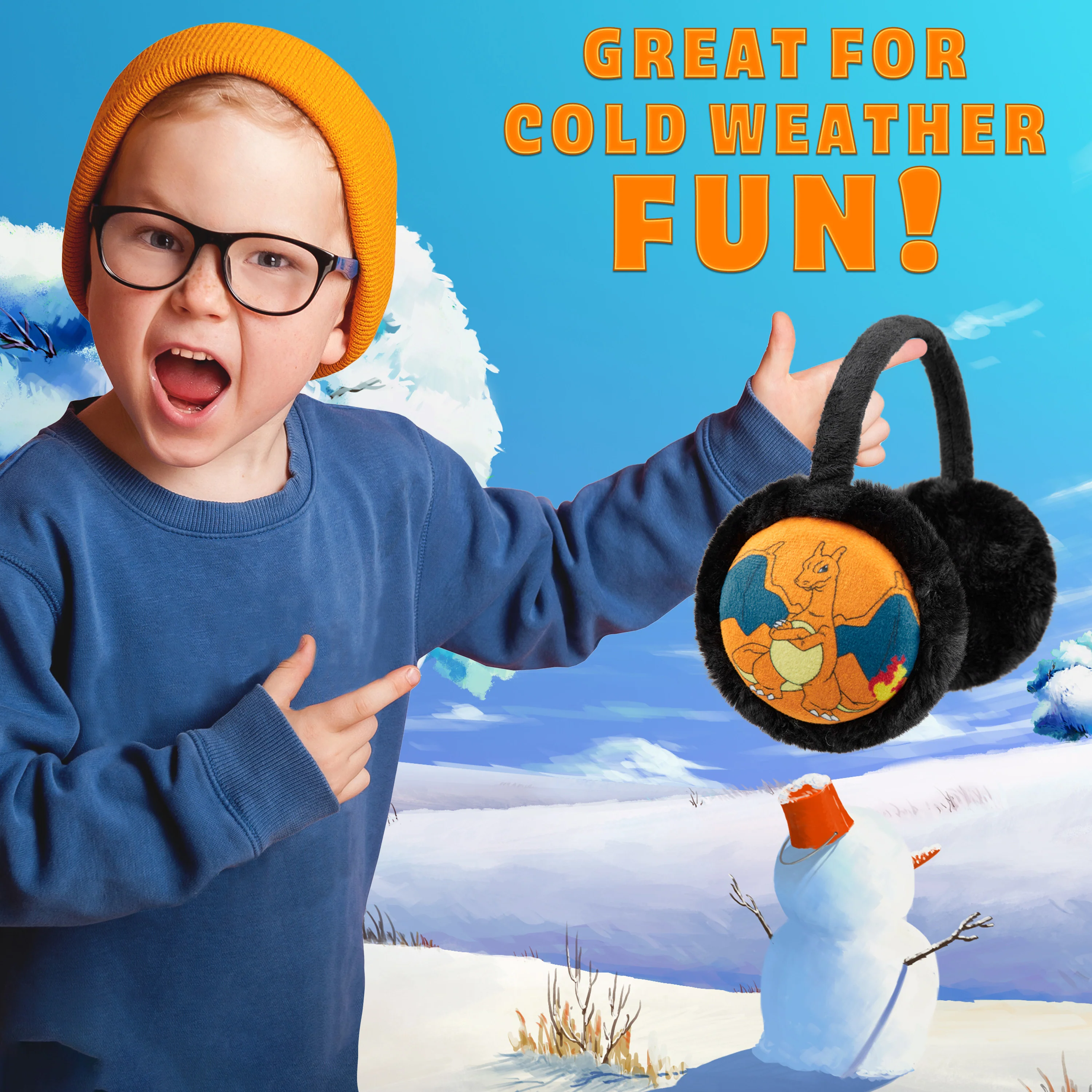 Pokemon Ear Muffs Kids - Winter Accessories Warm Cosy Earmuffs - (Charizard) - Image 5