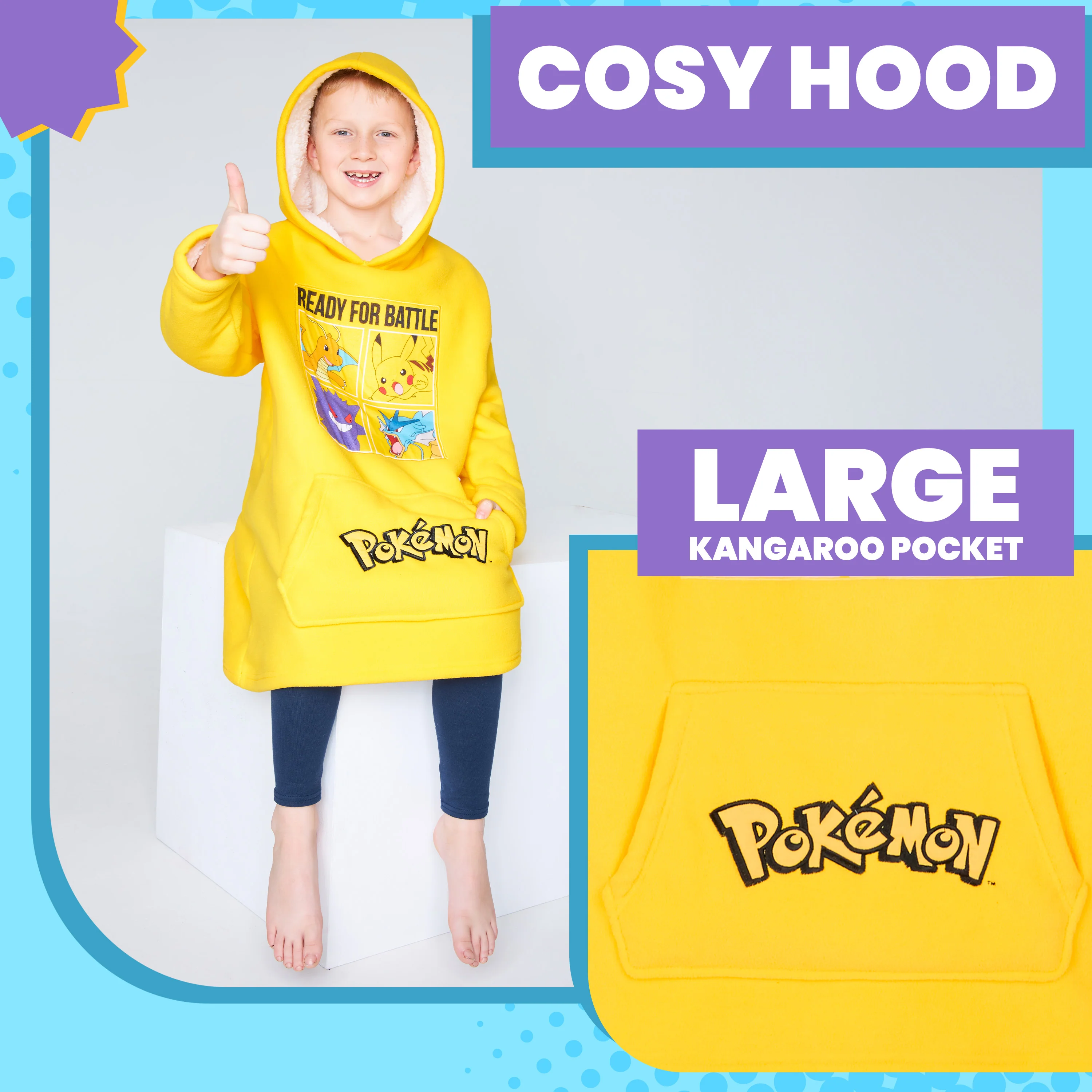 Pokemon Fleece Hoodie Blanket for Kids and Teenagers - One Size Oversized Hoodie - Image 4
