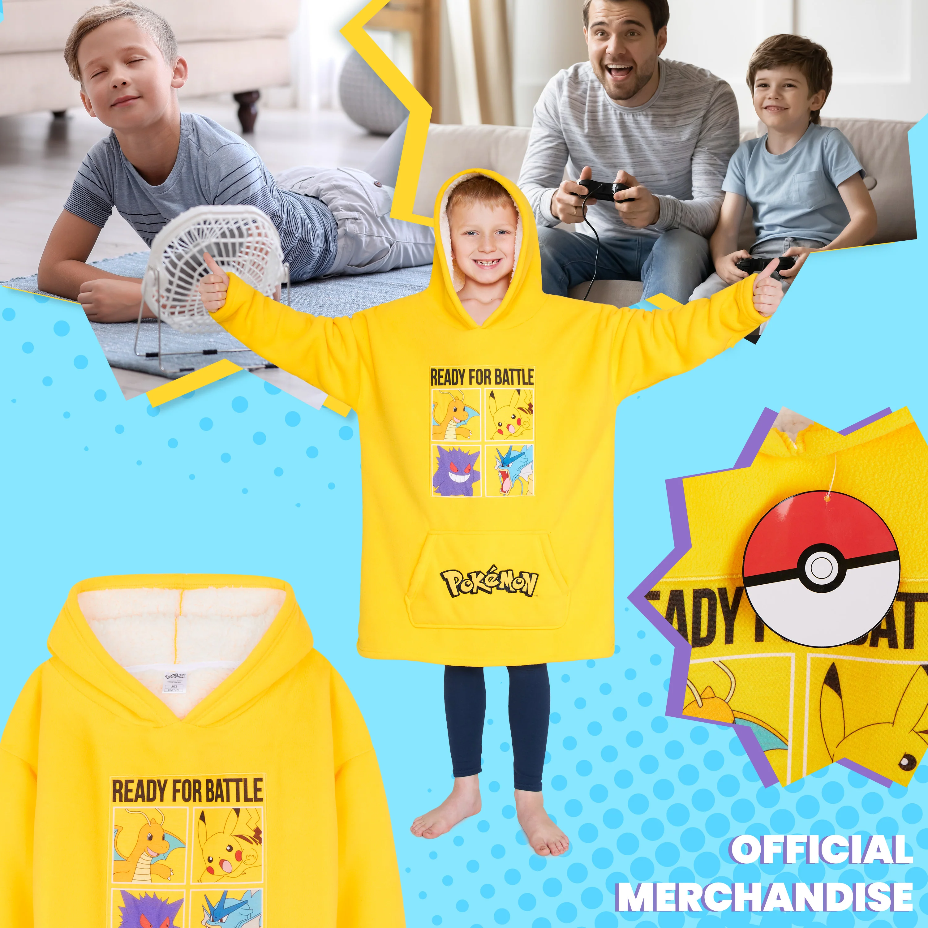 Pokemon Fleece Hoodie Blanket for Kids and Teenagers - One Size Oversized Hoodie - Image 5