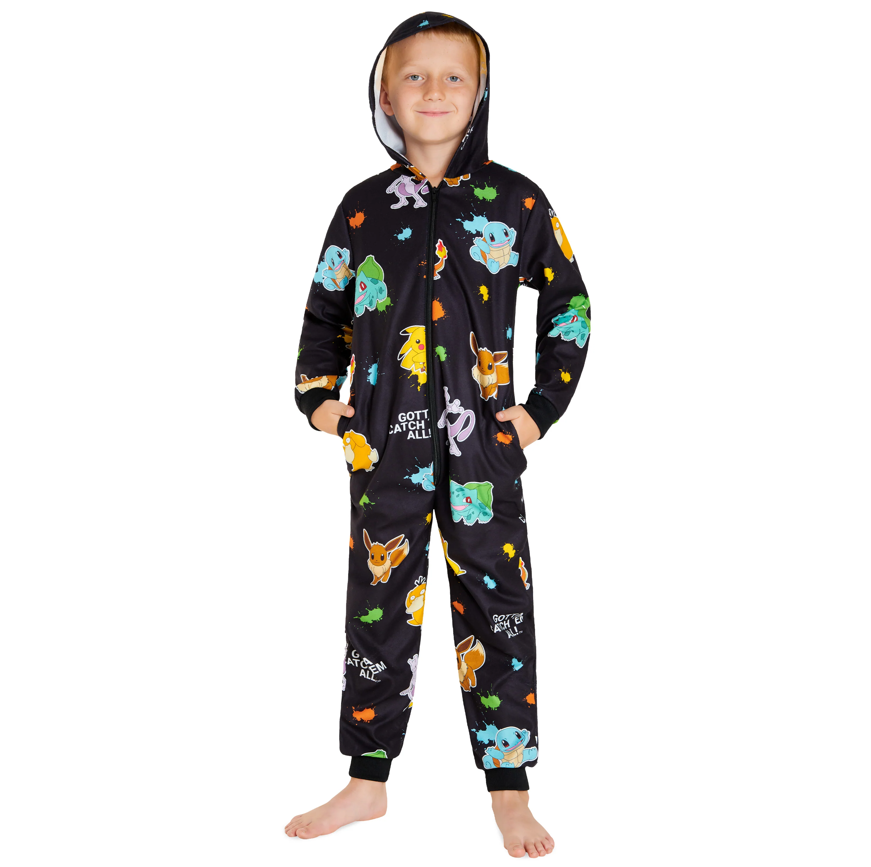 Pokemon Fleece Onesie for Boys - Black AOP Comfy Loungewear