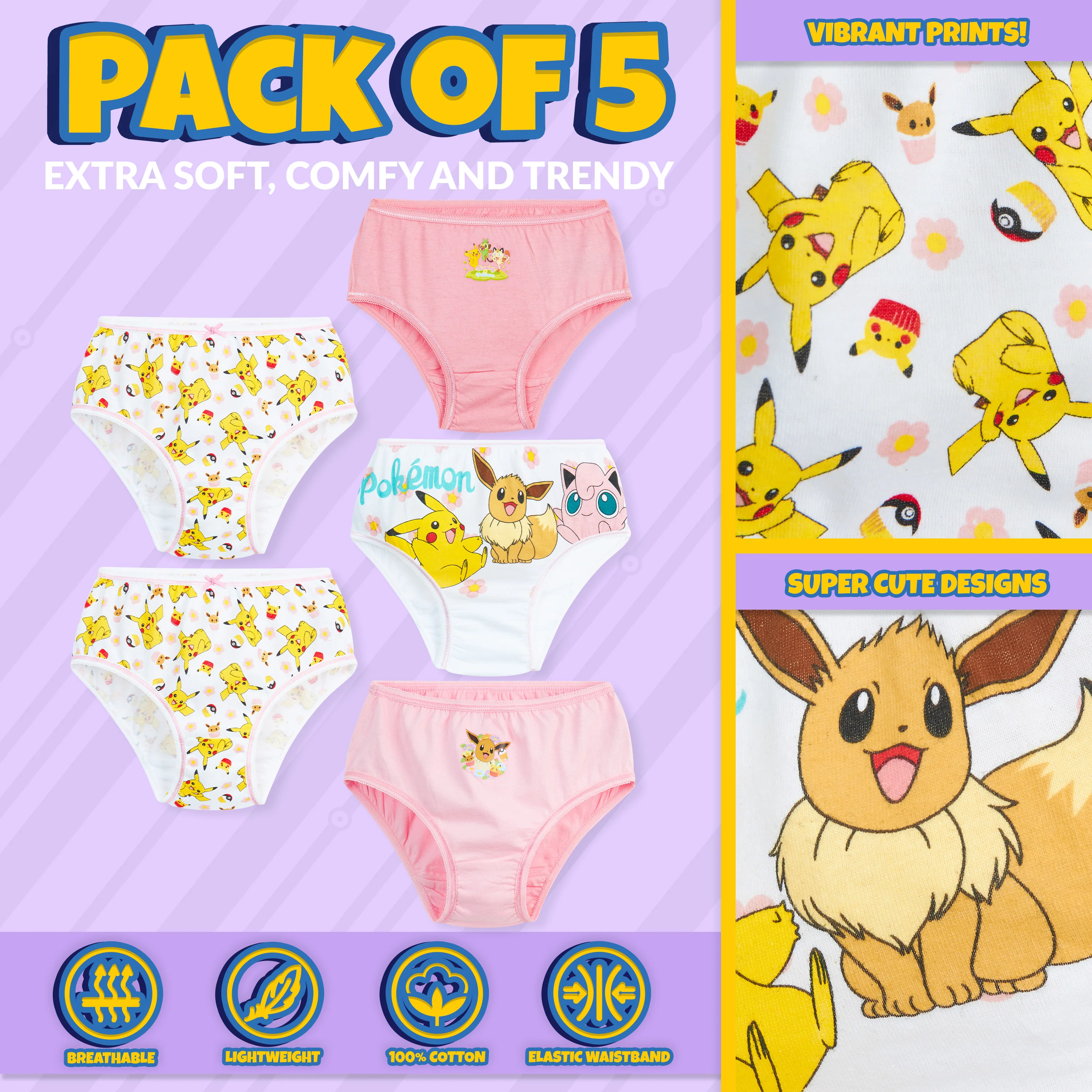 Pokemon Girls Knickers - Pack of 5 Underwear for Girls and Teens - Image 4