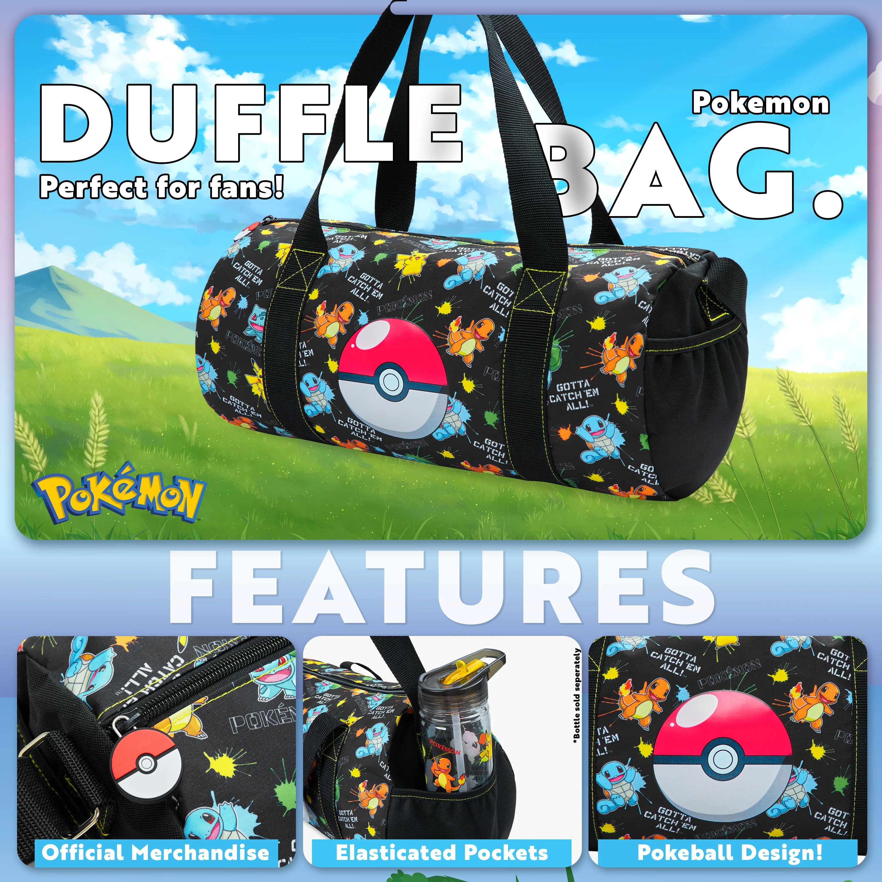 Pokemon Gym Bag for Kids, Pikachu Boys Duffle Bag Large Holdall - Image 3