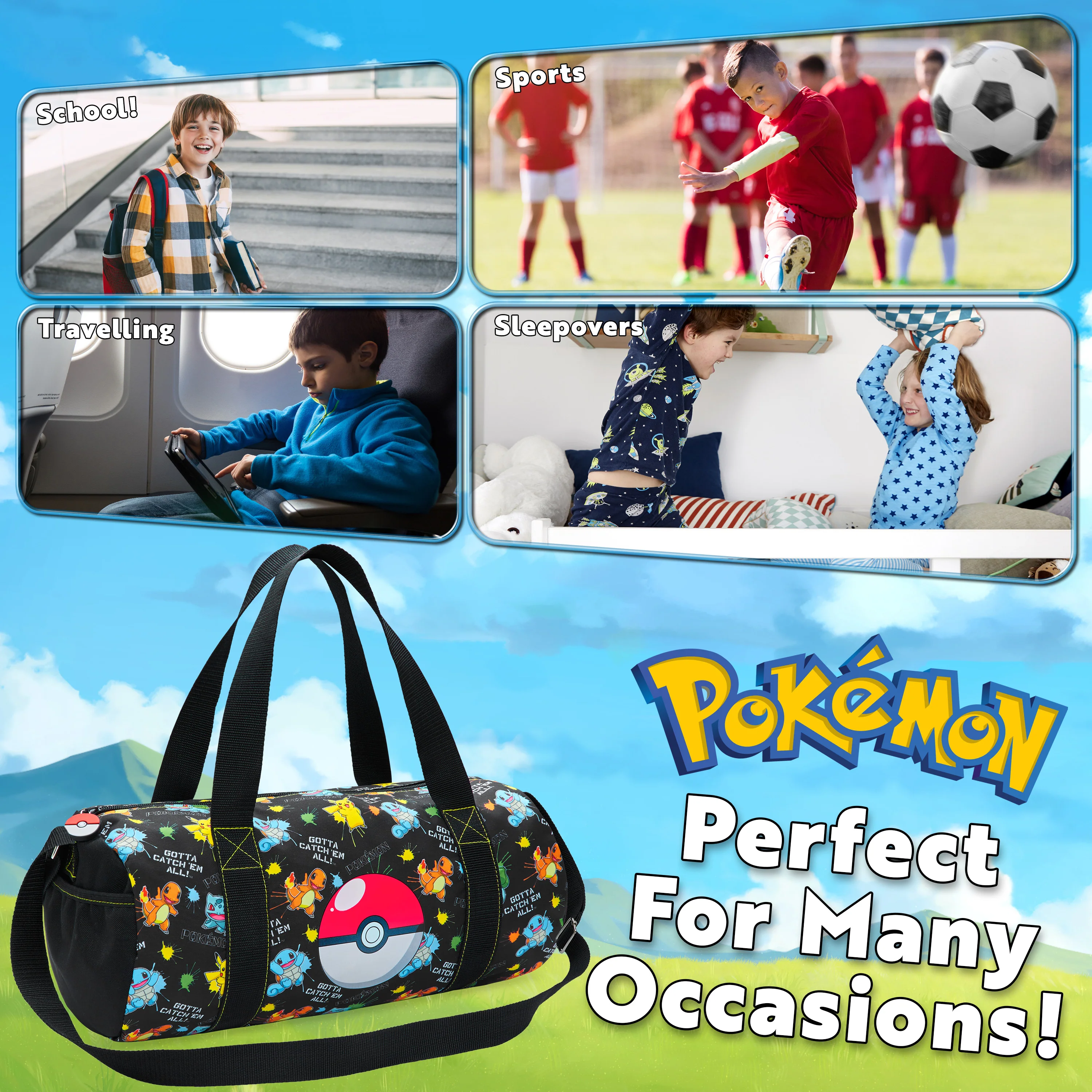 Pokemon Gym Bag for Kids, Pikachu Boys Duffle Bag Large Holdall - Image 4