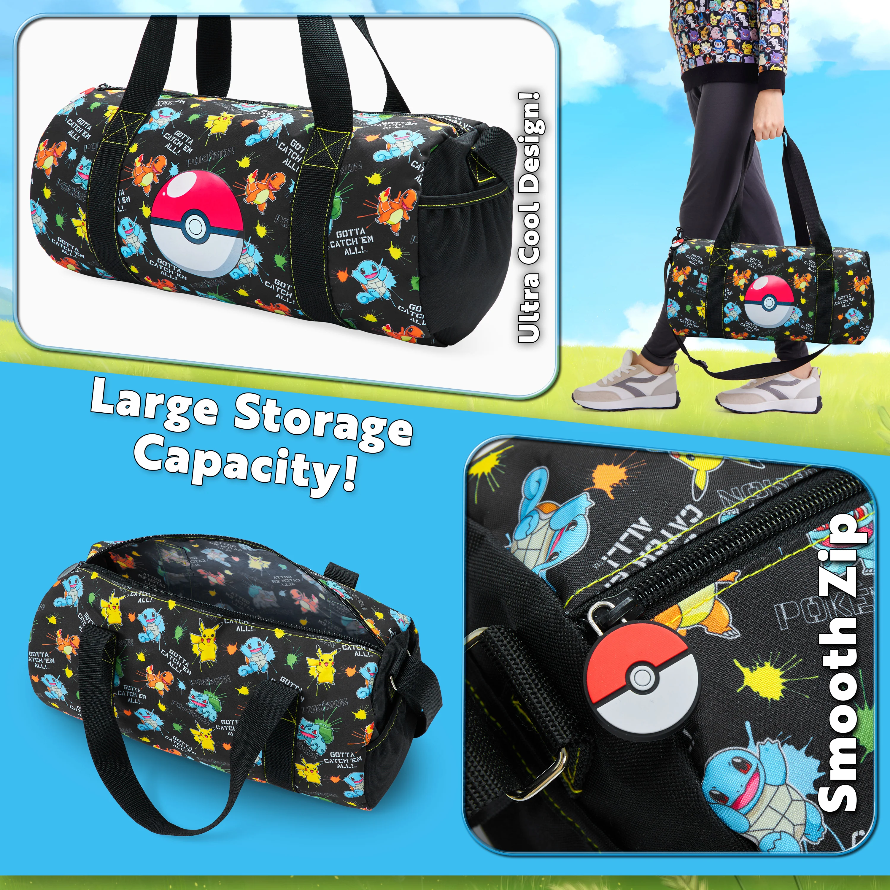 Pokemon Gym Bag for Kids, Pikachu Boys Duffle Bag Large Holdall - Image 5