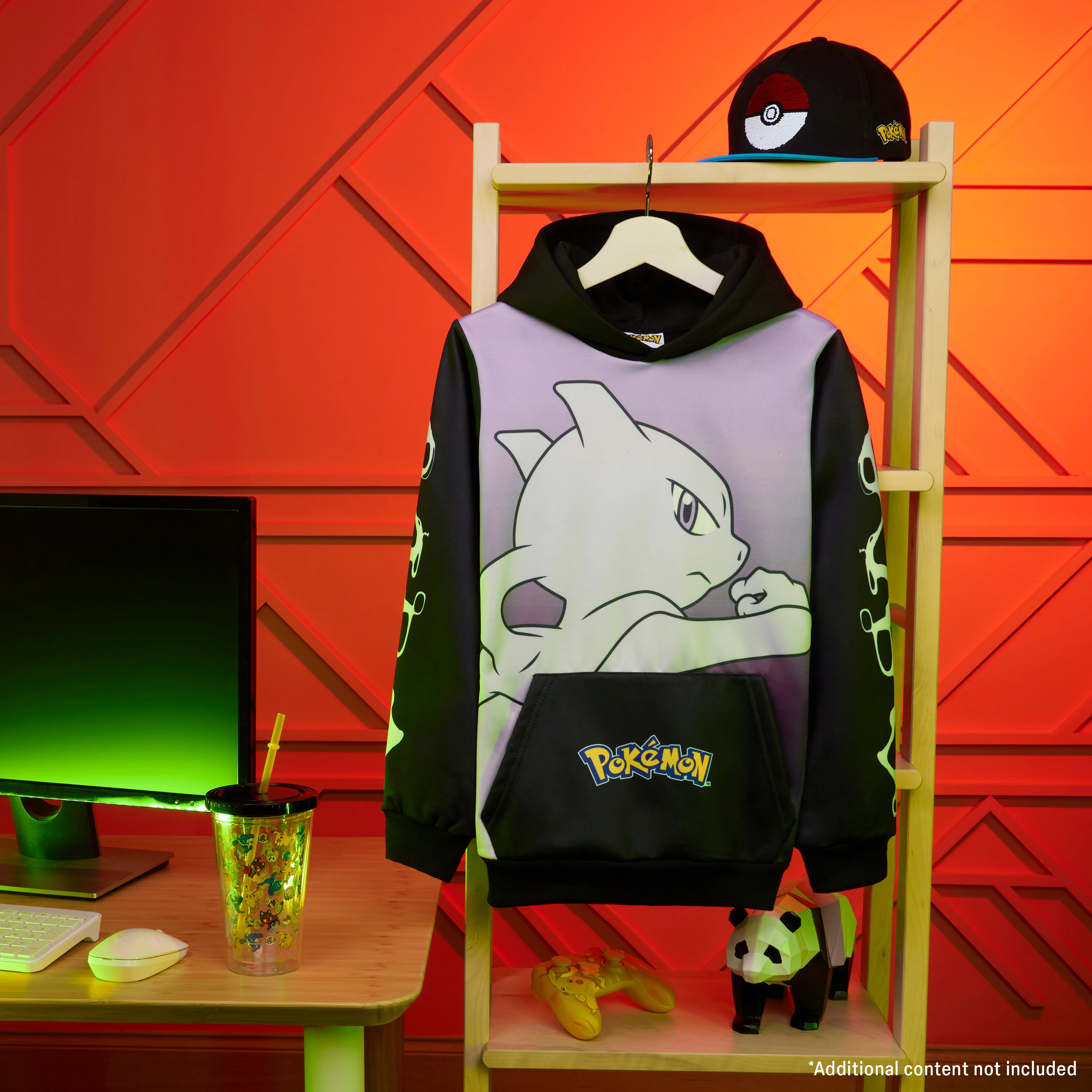Pokemon Boys Hoodie with Cuffed Sleeves, Kangaroo Pocket - Black/Pink Mewtwo - Image 2