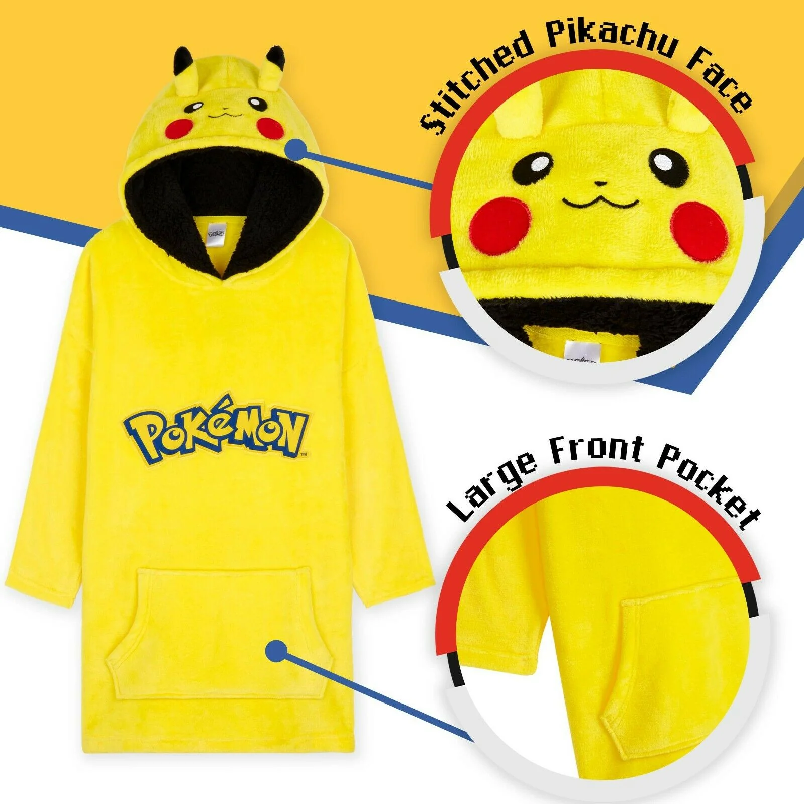 Pokemon Hoodie for Boys, Pikachu Oversized Blanket Hoodie Kids, Fleece Poncho - Image 2