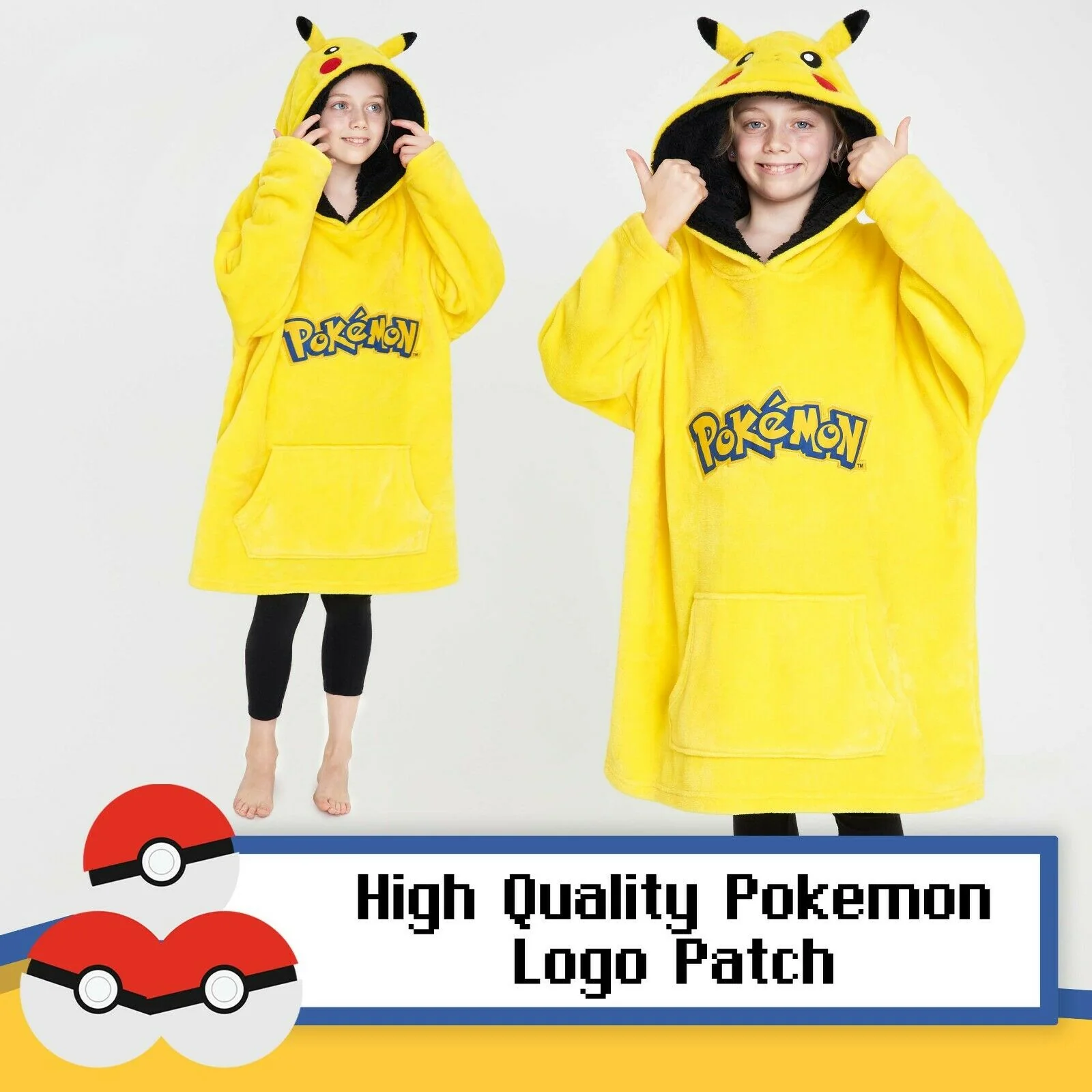 Pokemon Hoodie for Boys, Pikachu Oversized Blanket Hoodie Kids, Fleece Poncho - Image 3