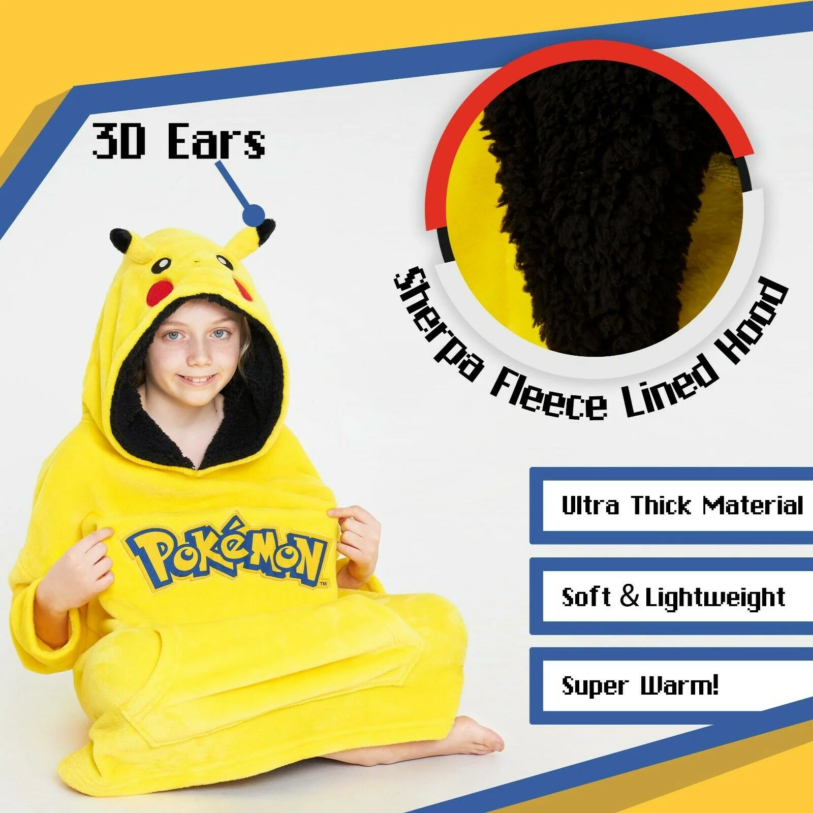 Pokemon Hoodie for Boys, Pikachu Oversized Blanket Hoodie Kids, Fleece Poncho - Image 4